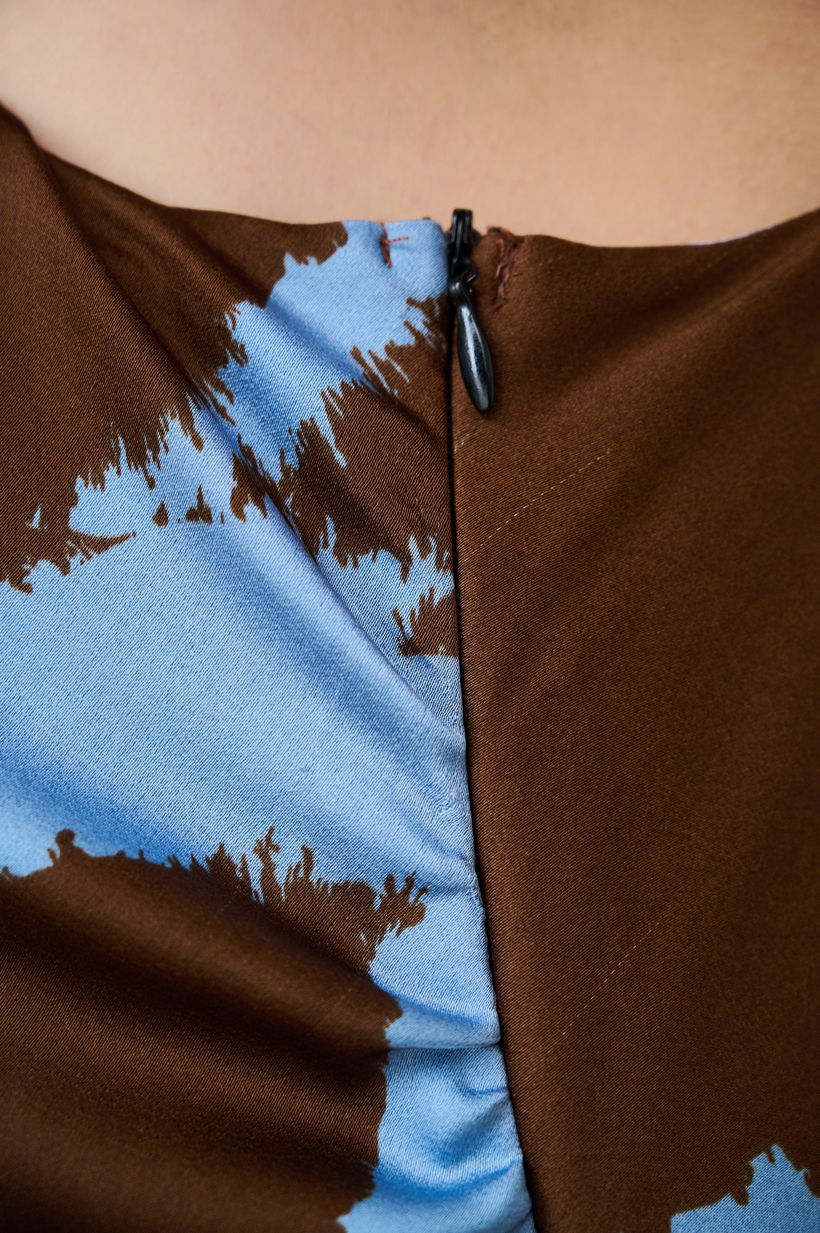 Cowl Neck Satin Dress in Choc Wave