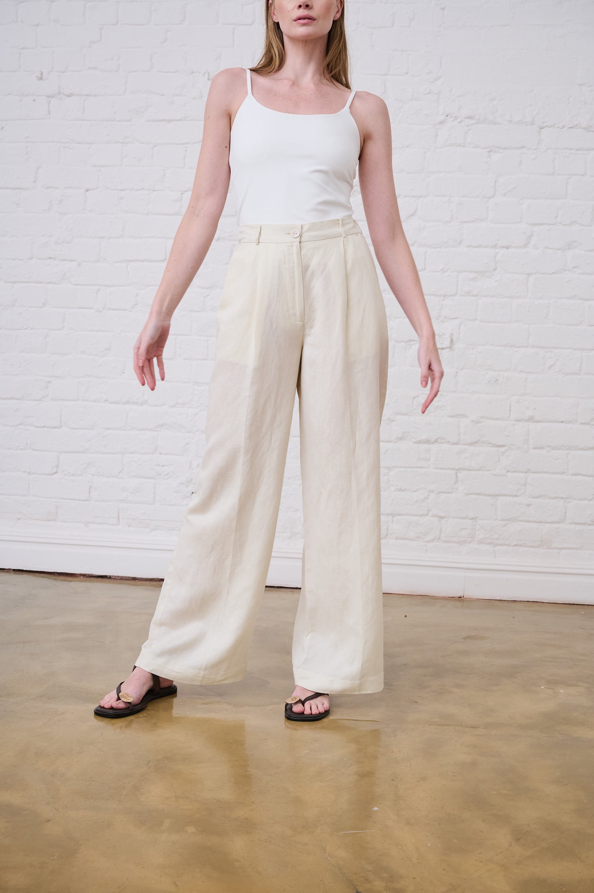 Linen Wide Leg Pants in Butter