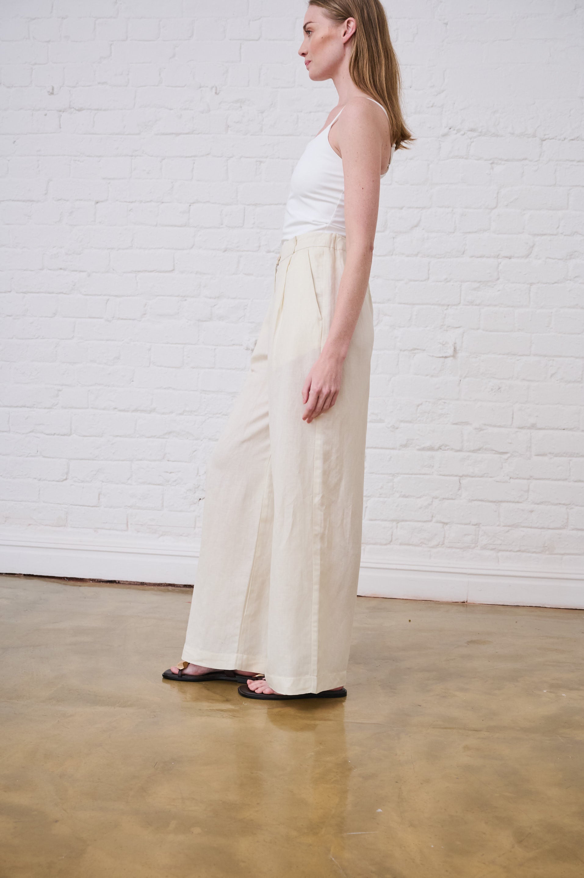 Linen Wide Leg Pants in Butter