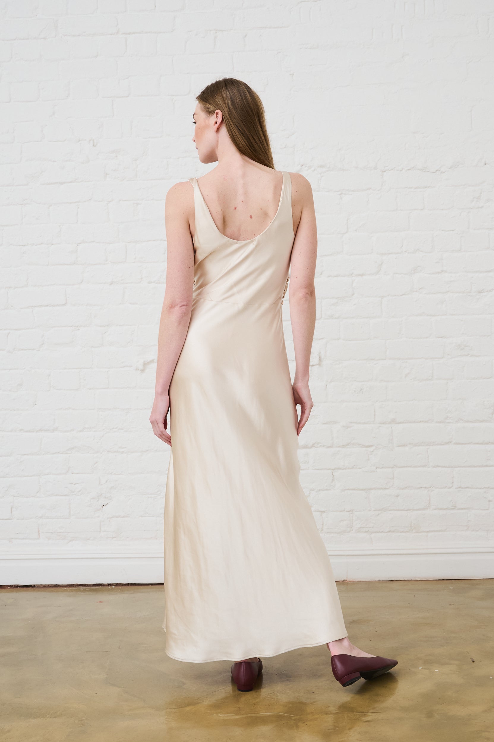 Cowl Neck Satin Dress in Champagne