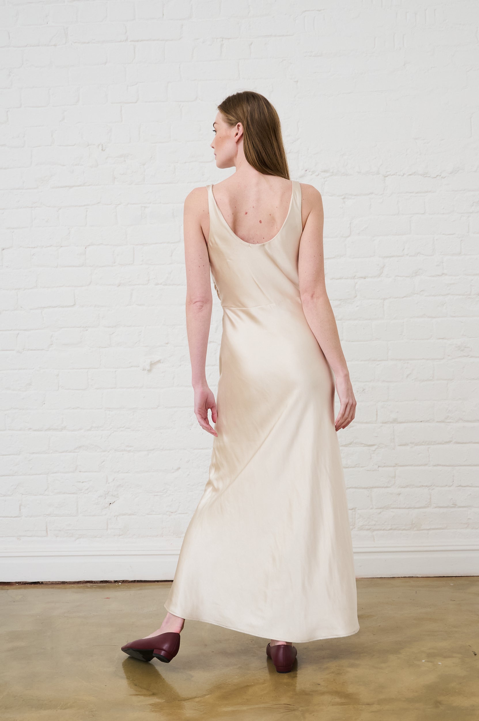 Cowl Neck Satin Dress in Champagne