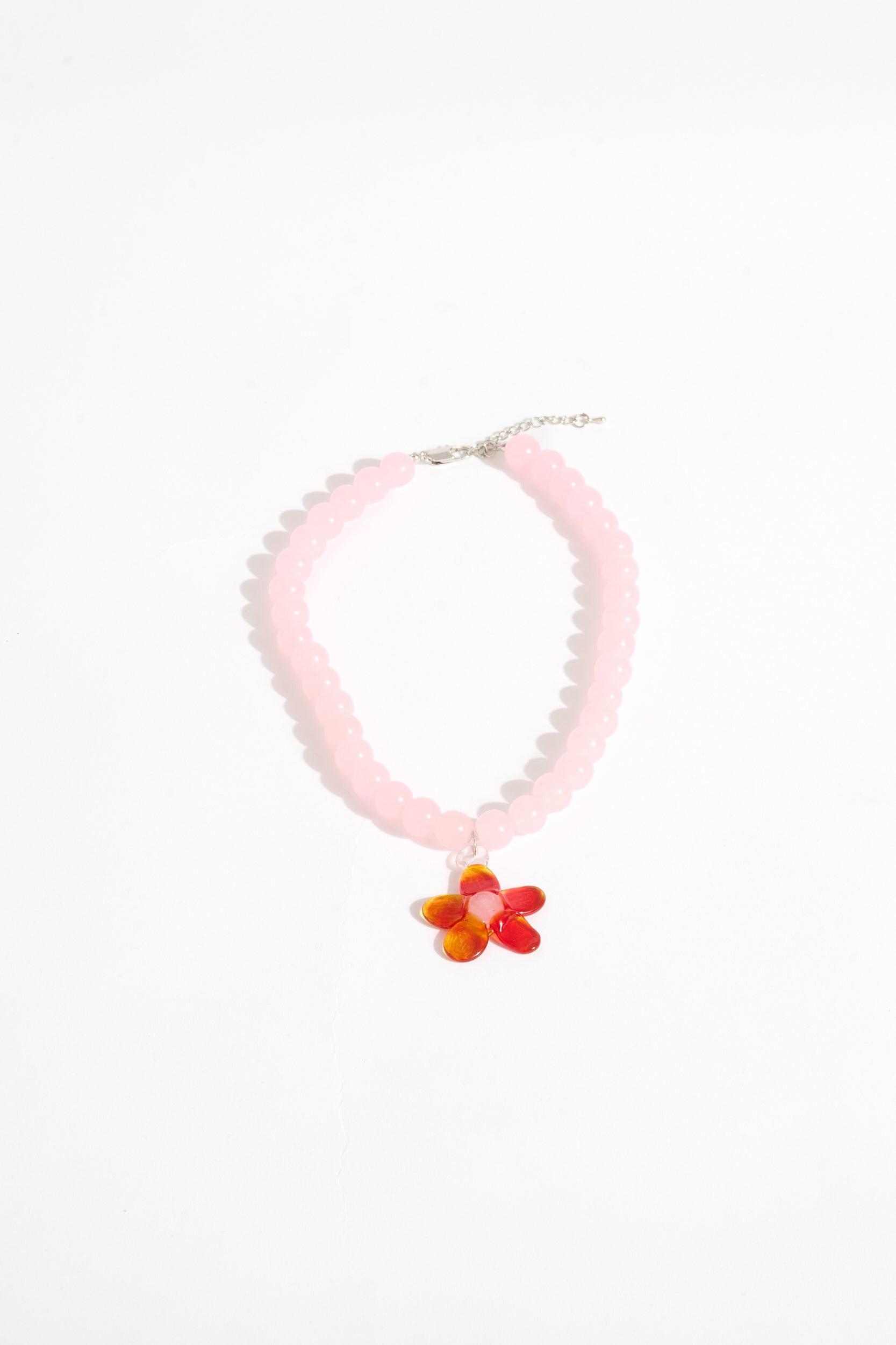 Glass Bead Necklace with Flower Charm