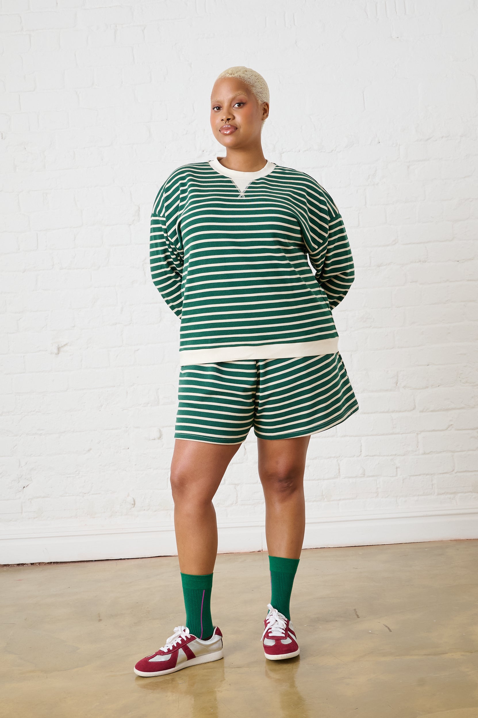 Stripe Sweat Top in Green/Milk