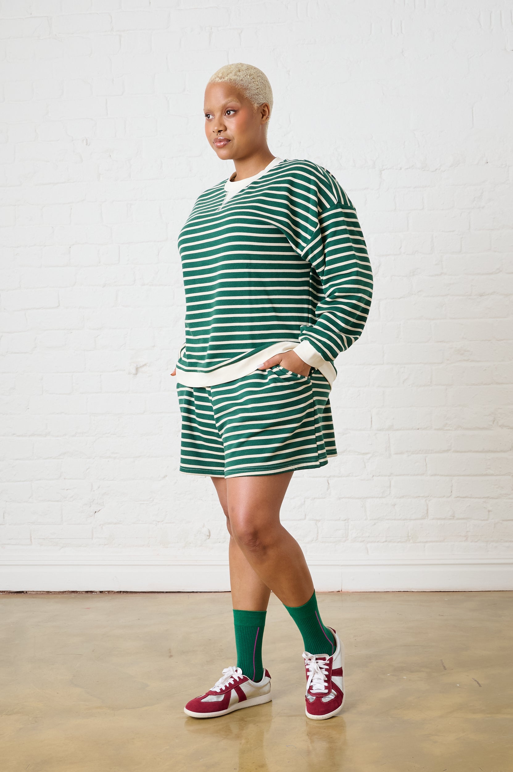 Striped Knit Shorts in Green/Milk