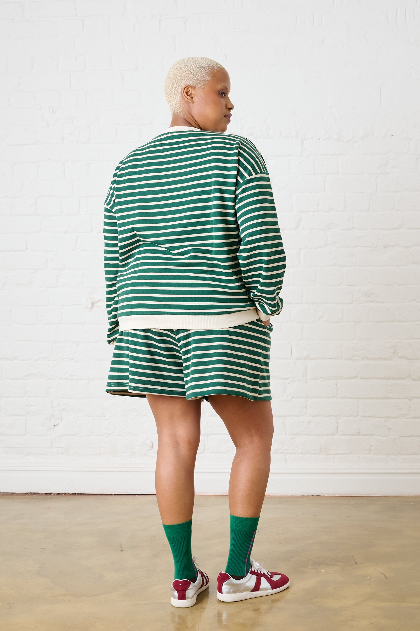 Stripe Sweat Top in Green/Milk