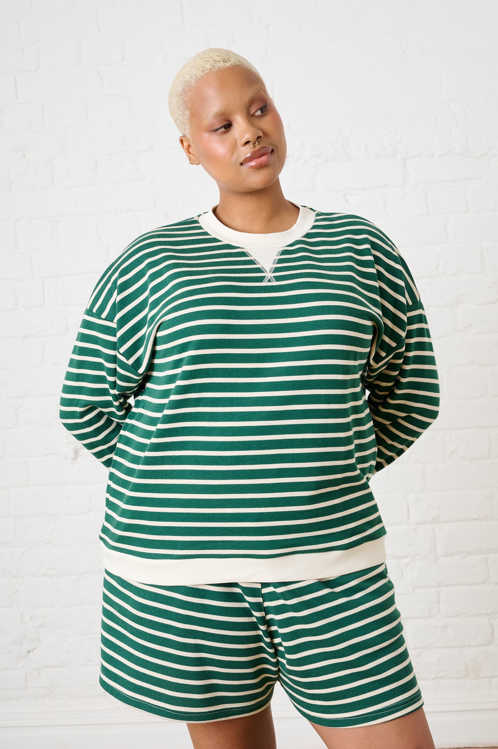 Stripe Sweat Top in Green/Milk