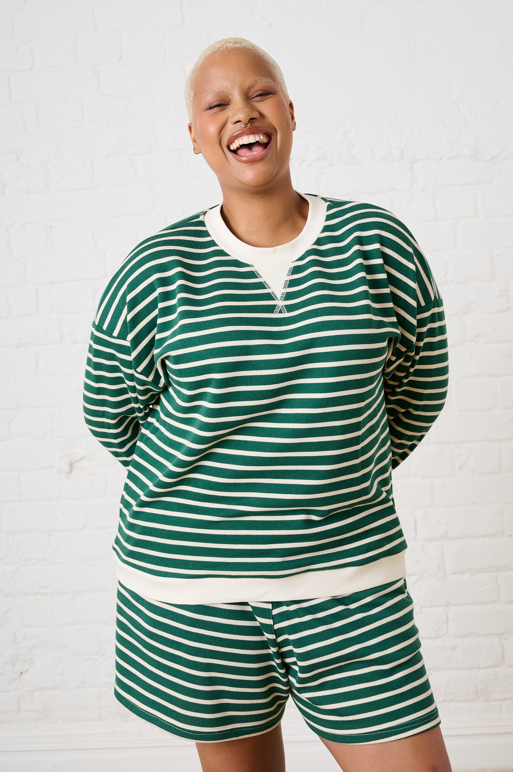 Stripe Sweat Top in Green/Milk