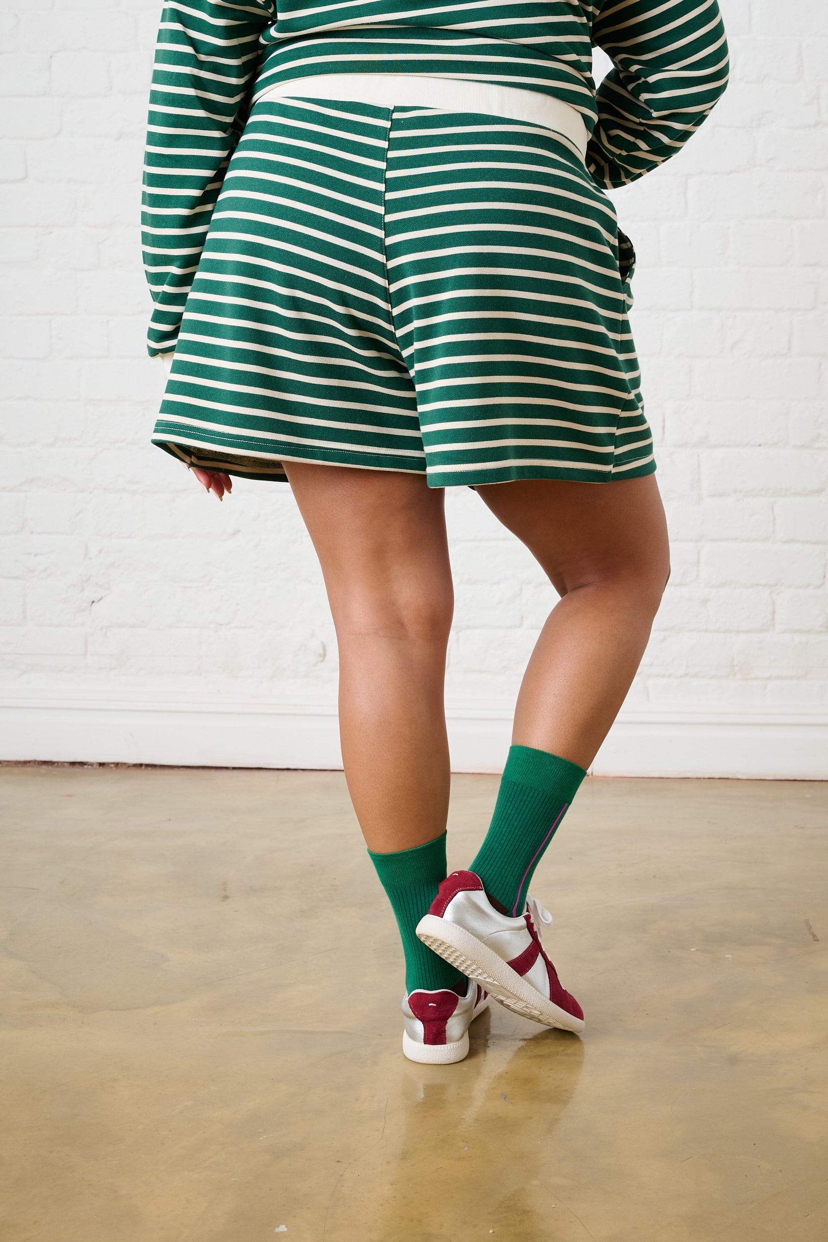 Striped Knit Shorts in Green/Milk