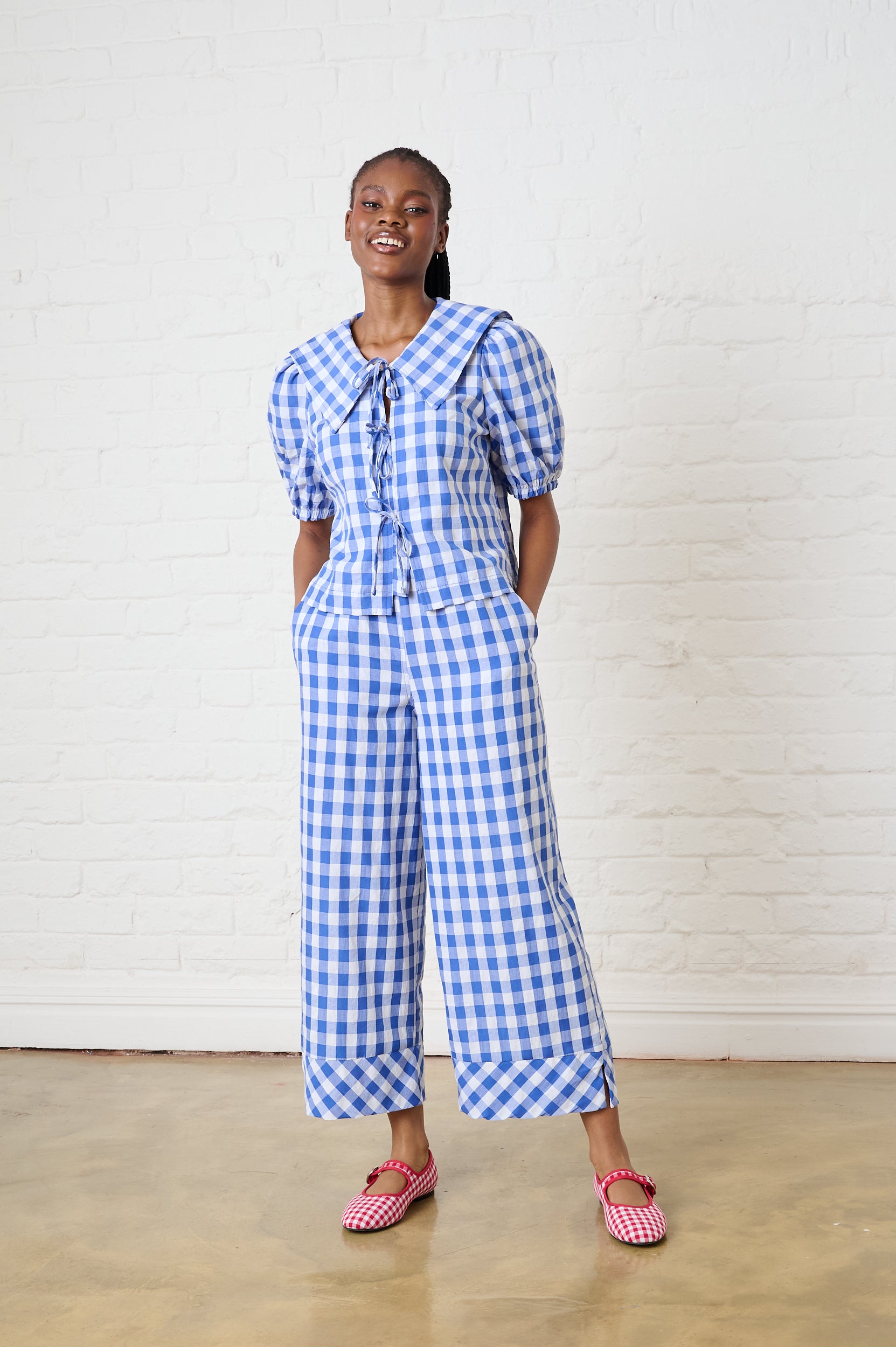 Big Collar Blouse in Blue Gingham