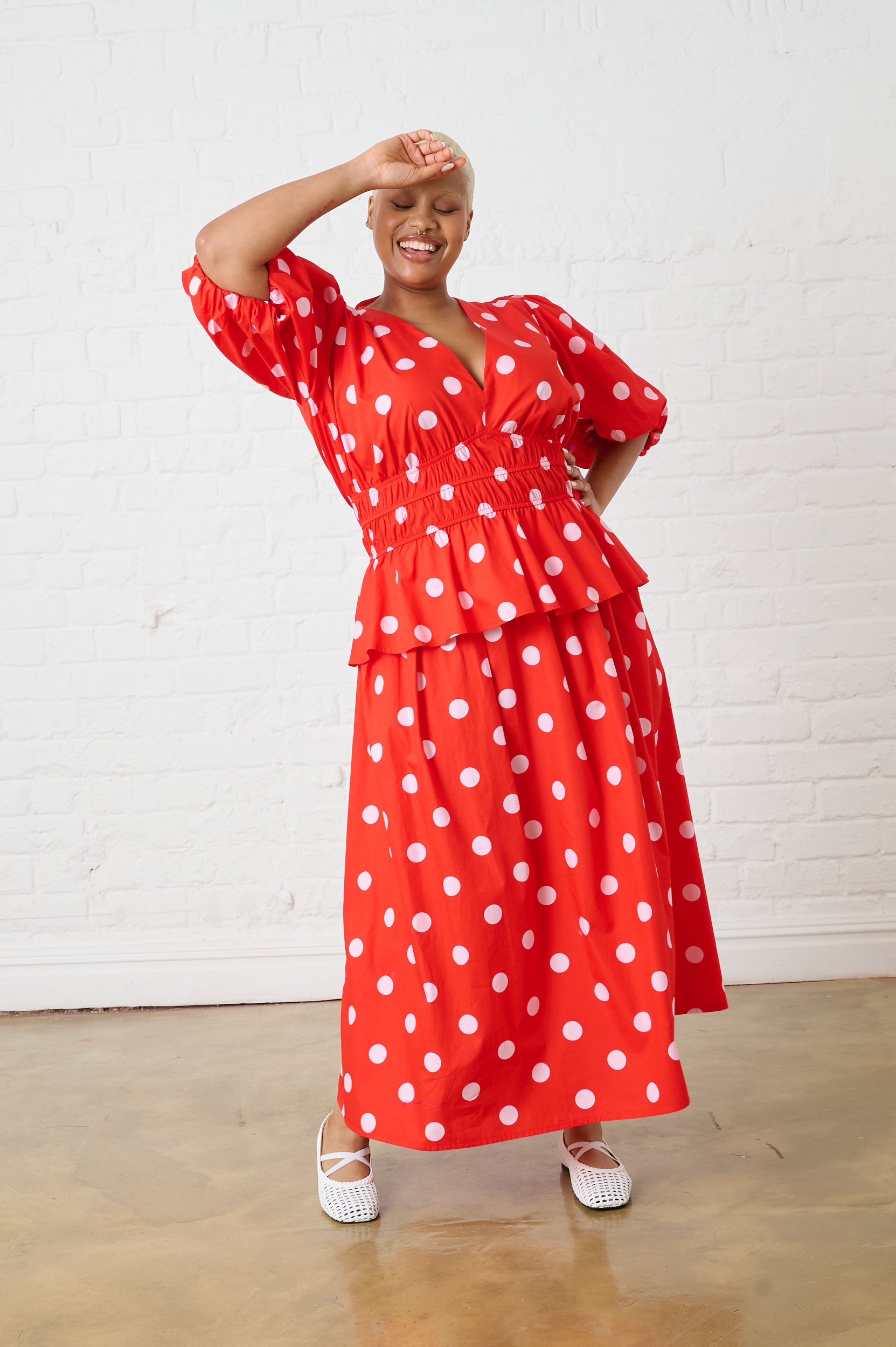 Cotton Maxi Skirt in Pink Spot
