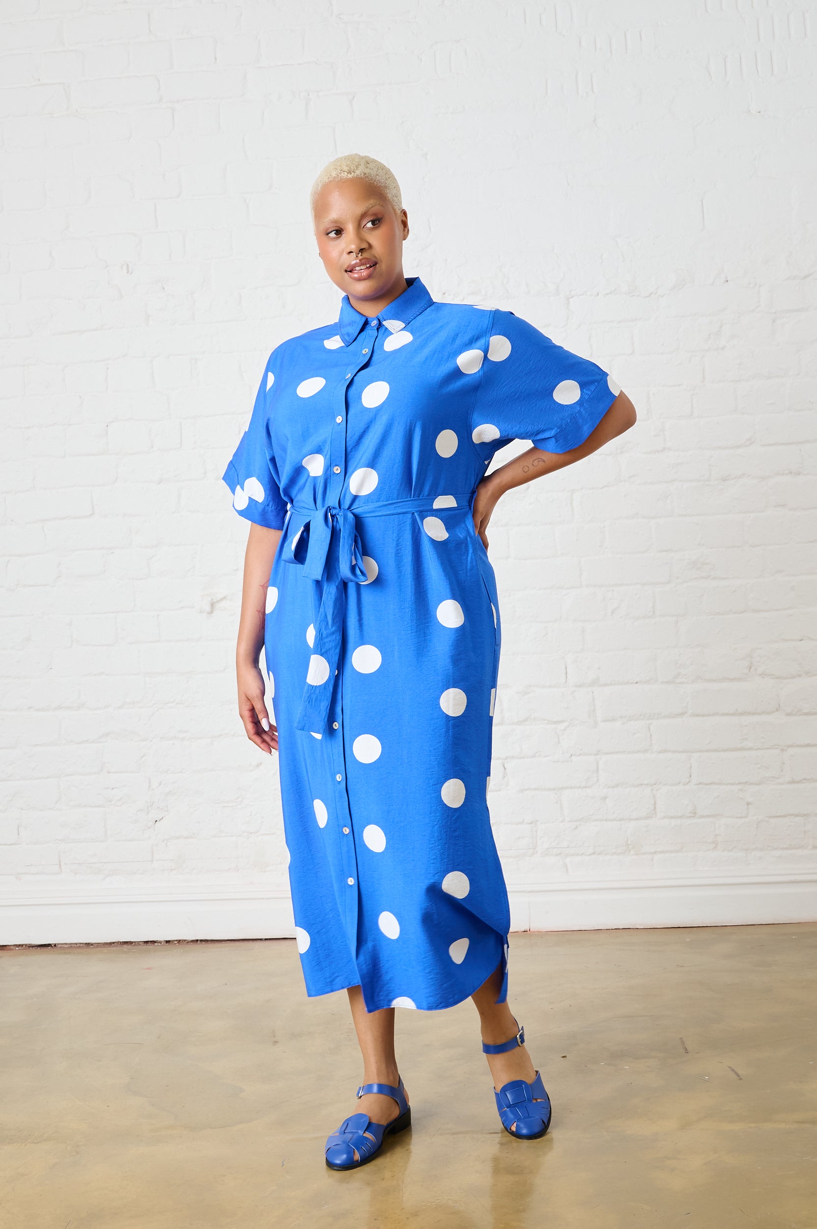 Maxi Shirtdress in Cobalt Spot