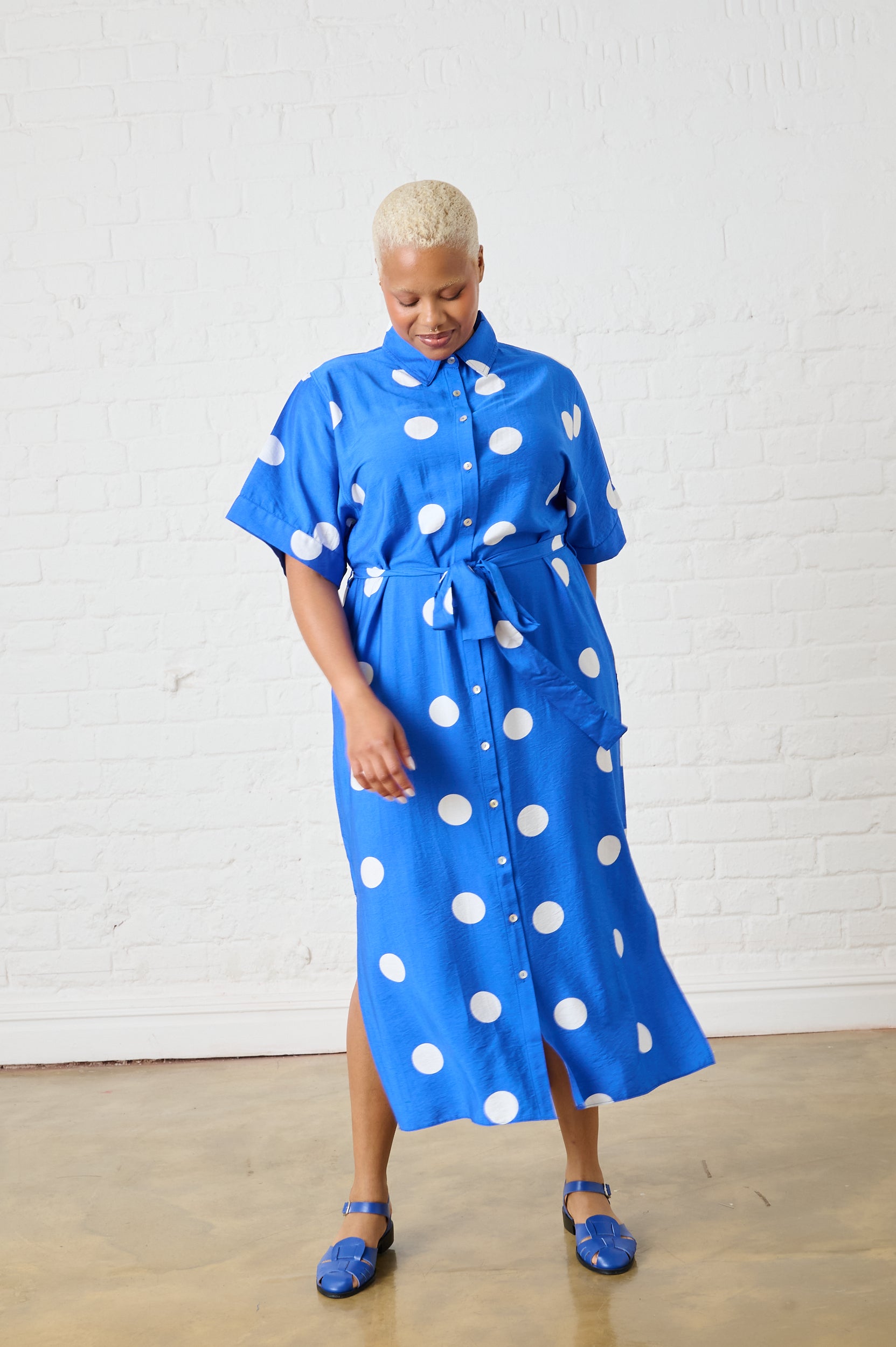 Maxi Shirtdress in Cobalt Spot