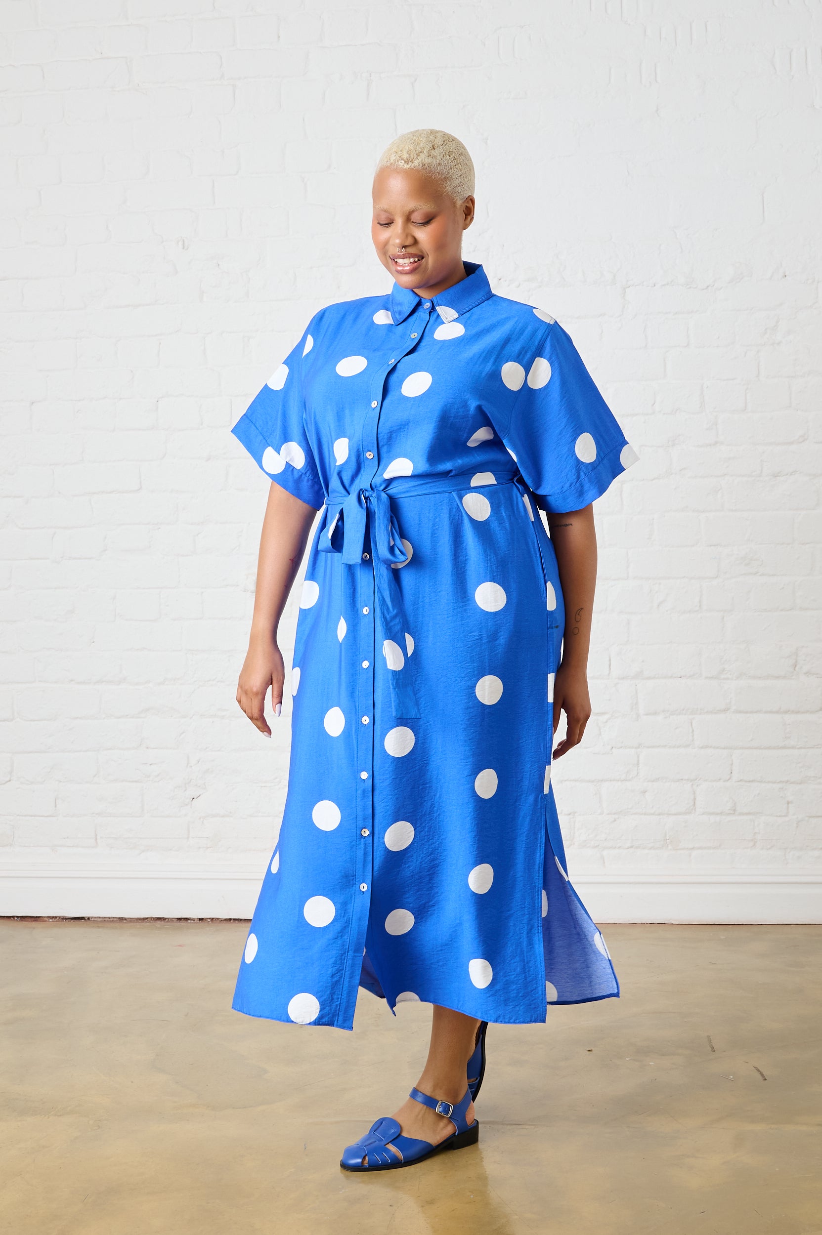 Maxi Shirtdress in Cobalt Spot