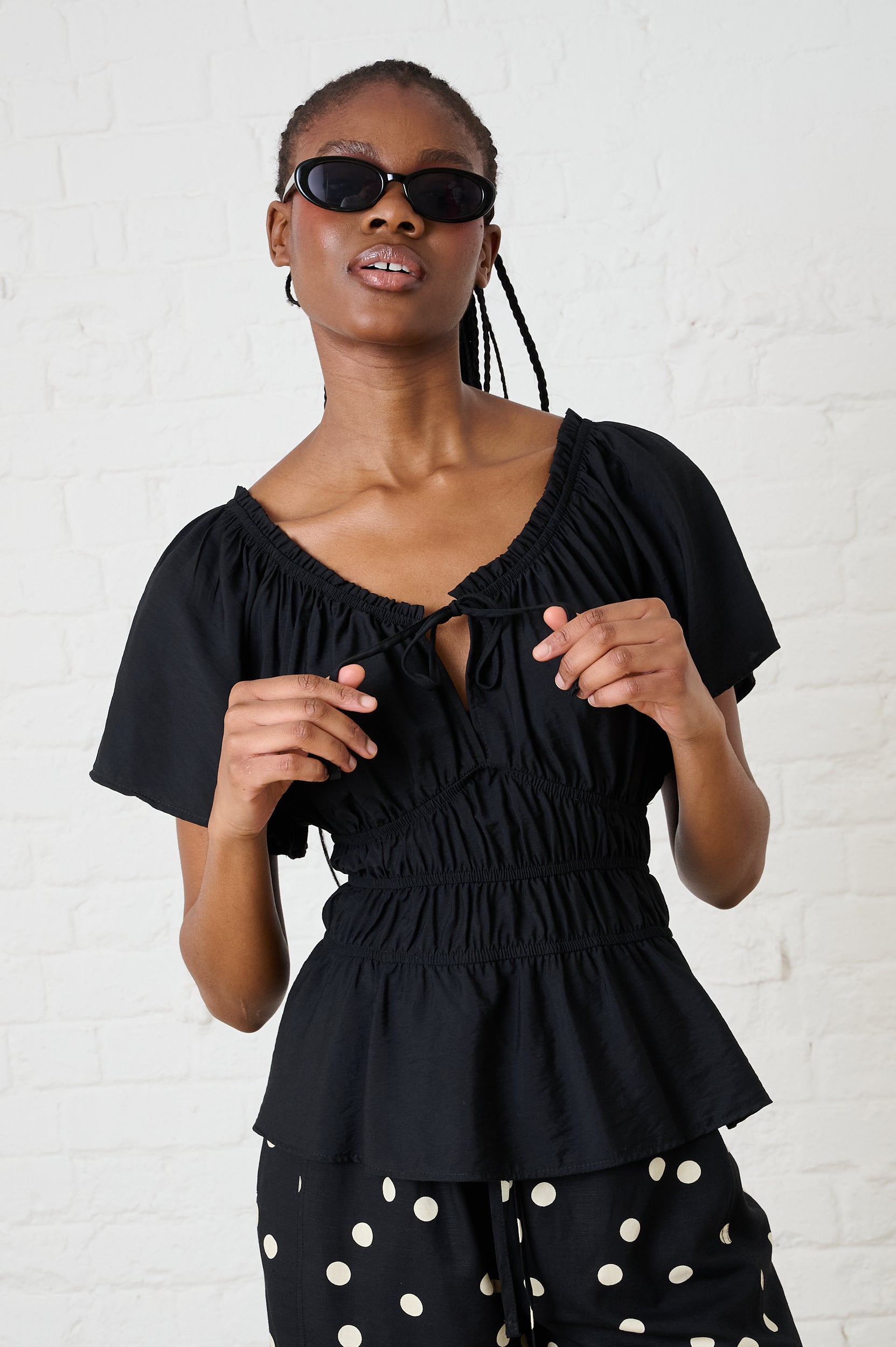 Flutter Sleeve Blouse in Black