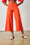 Stretch Wide Leg Cropped Pants in Coral