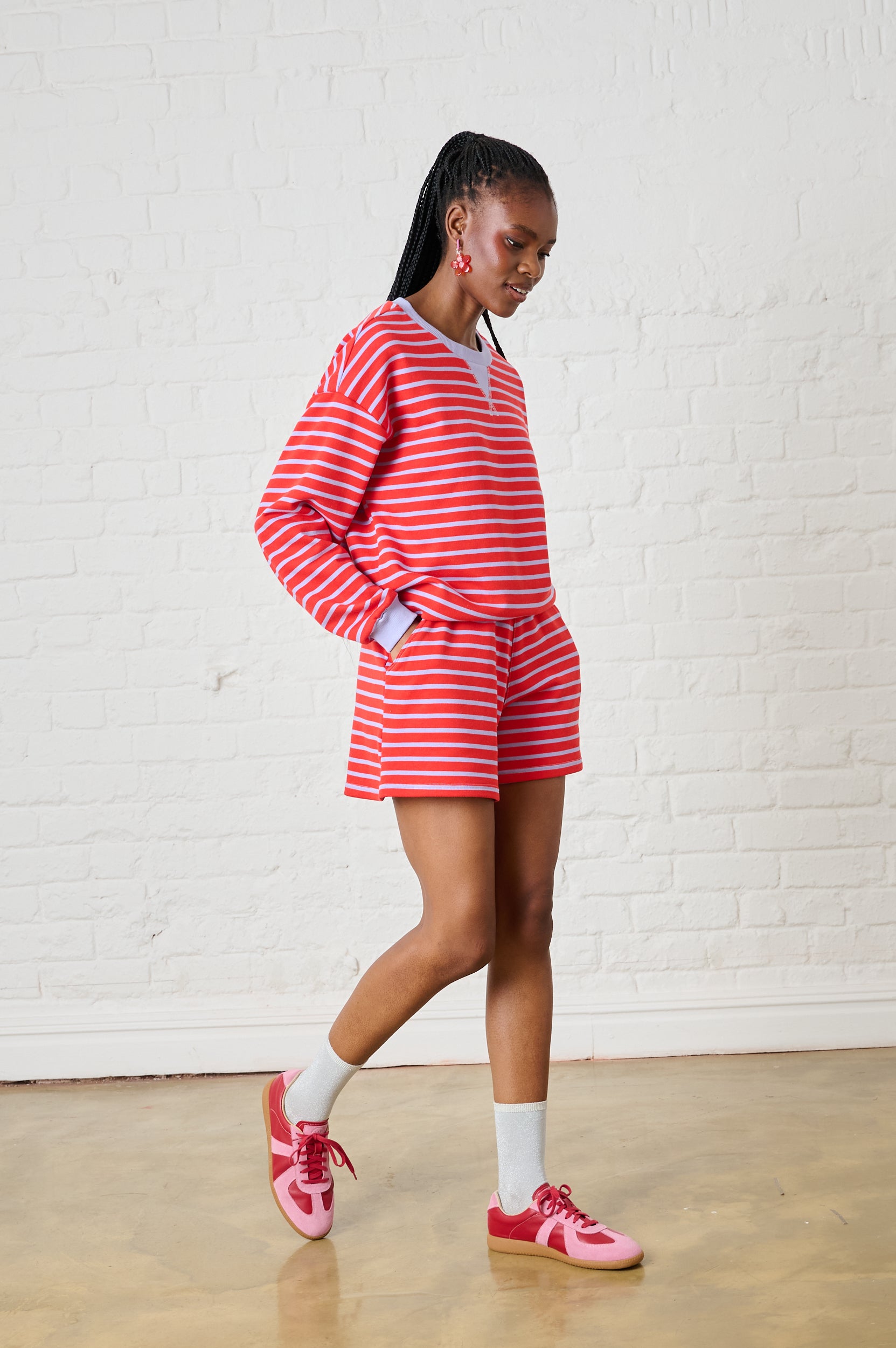 Stripe Sweat Top in Red/Lilac