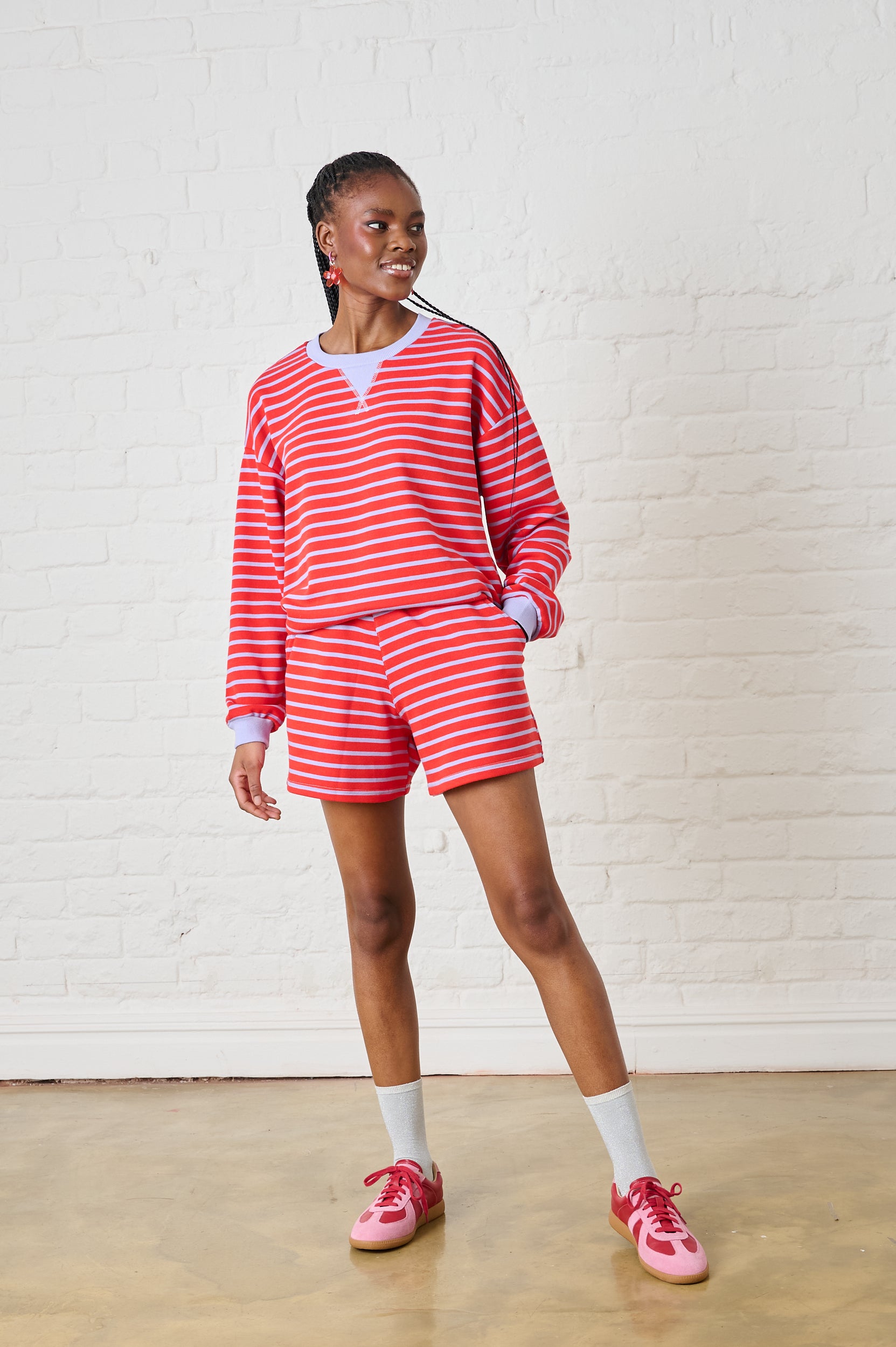 Striped Knit Shorts in Red/Lilac