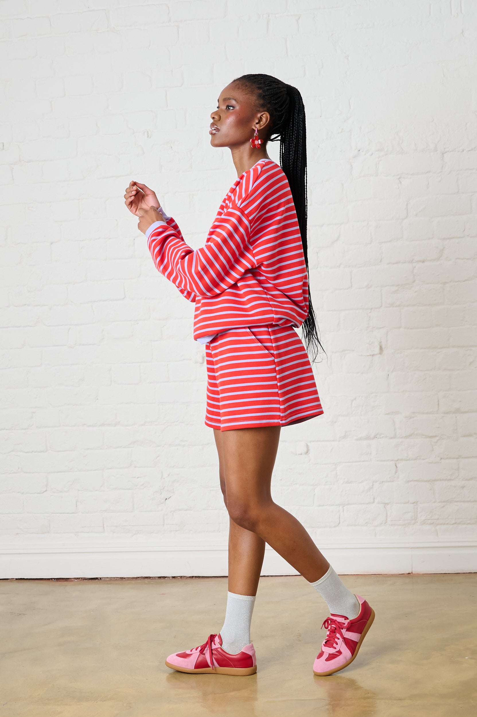 Stripe Sweat Top in Red/Lilac