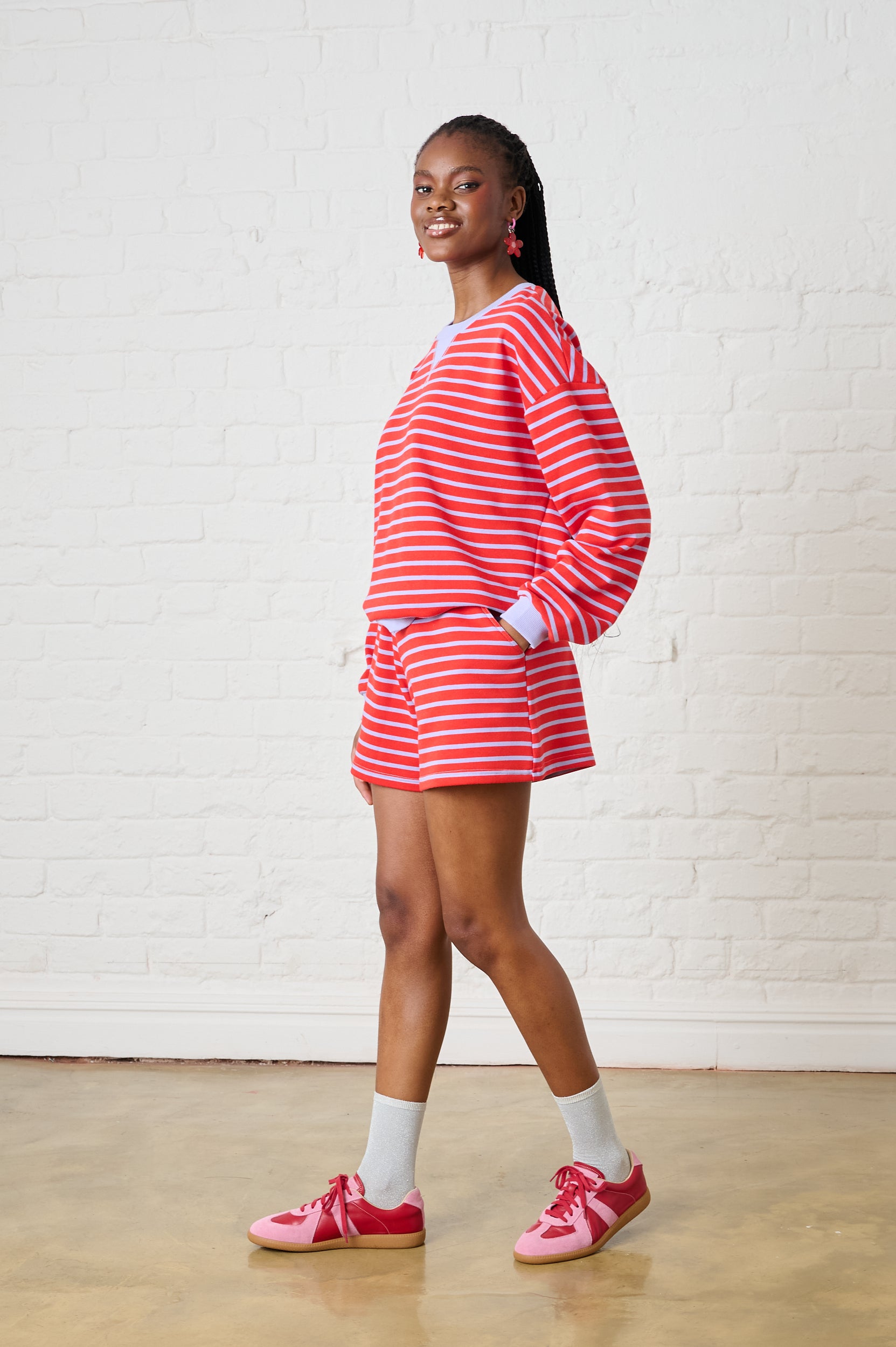 Striped Knit Shorts in Red/Lilac