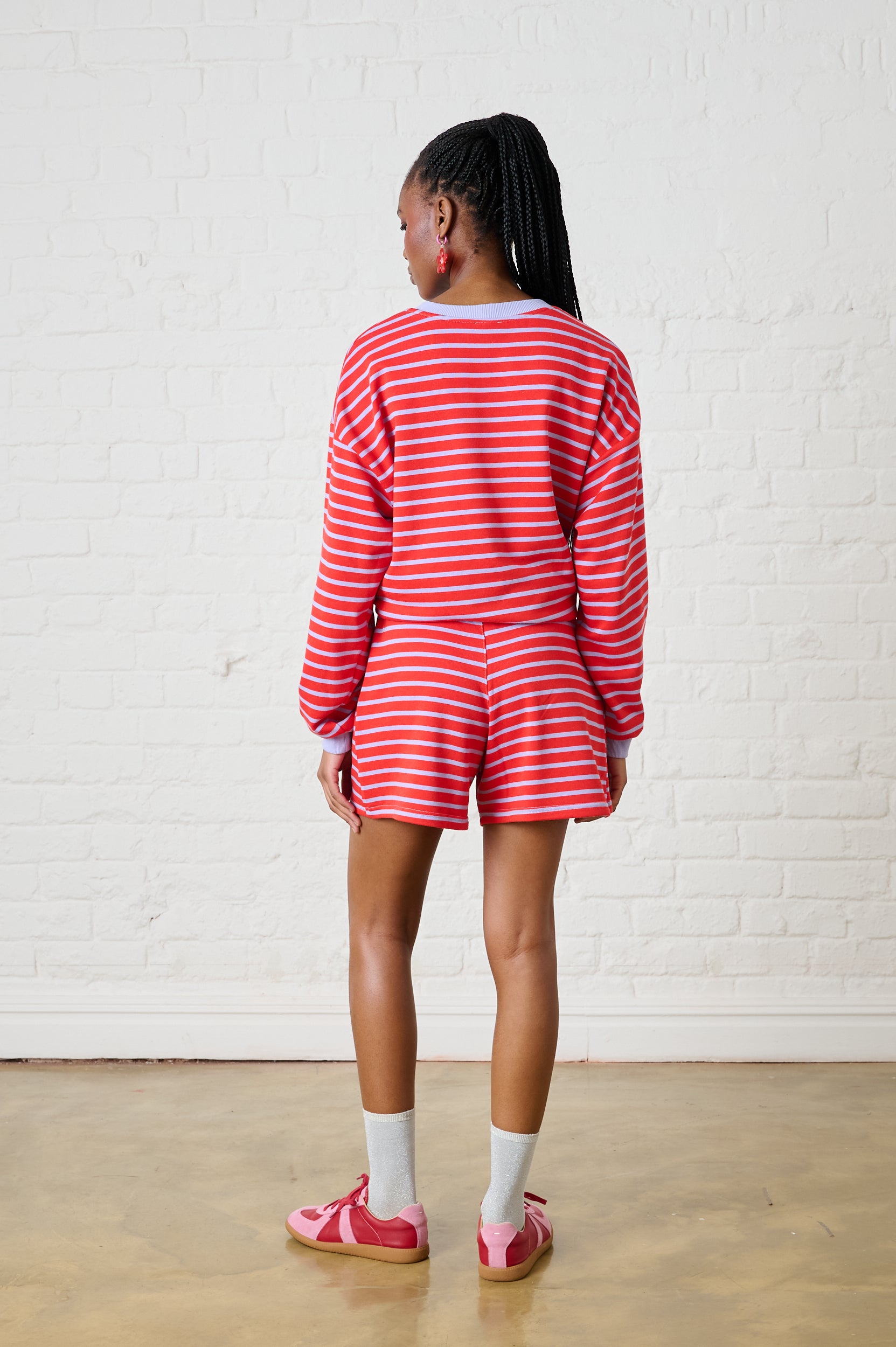 Striped Knit Shorts in Red/Lilac