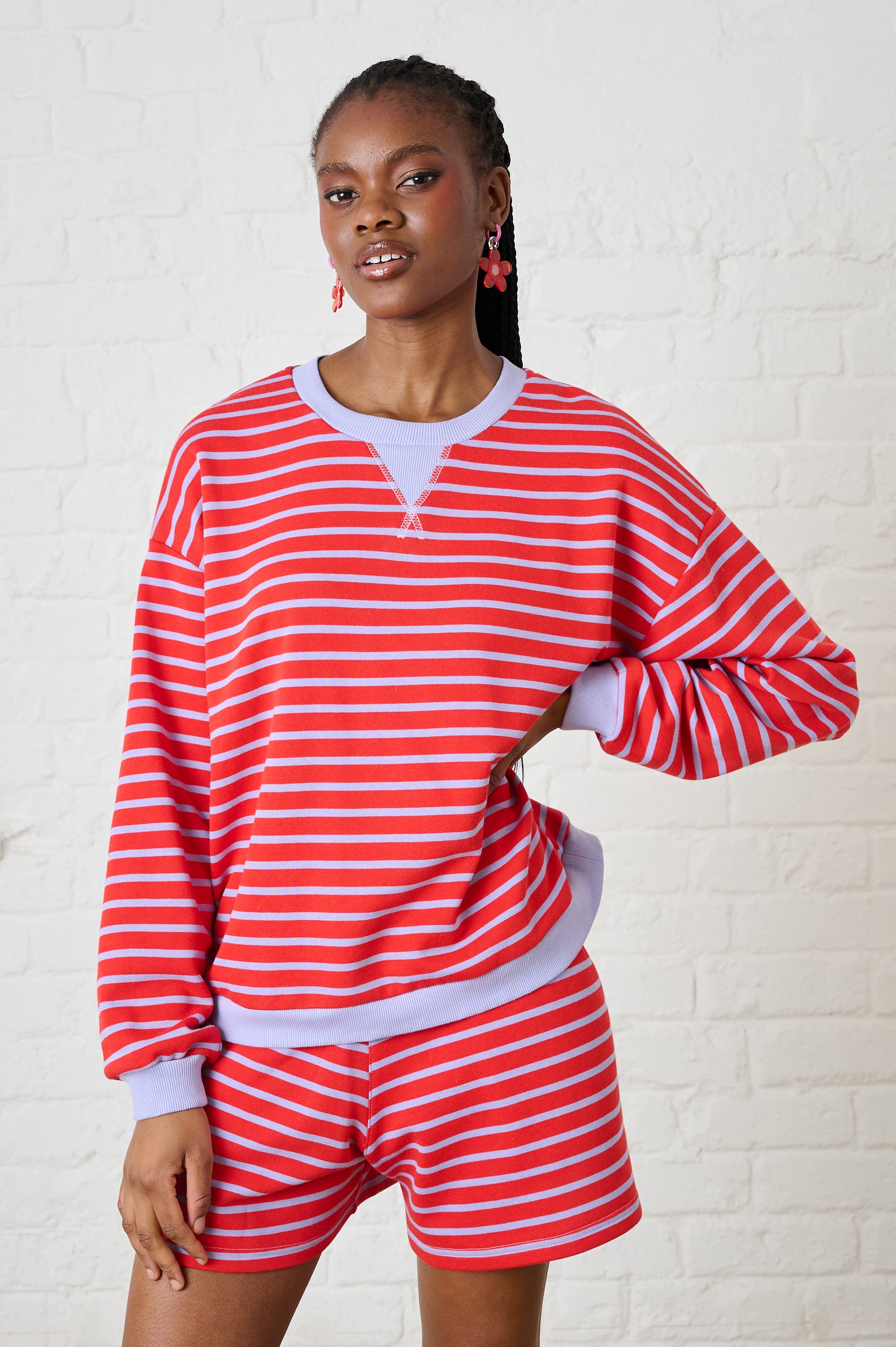 Stripe Sweat Top in Red/Lilac