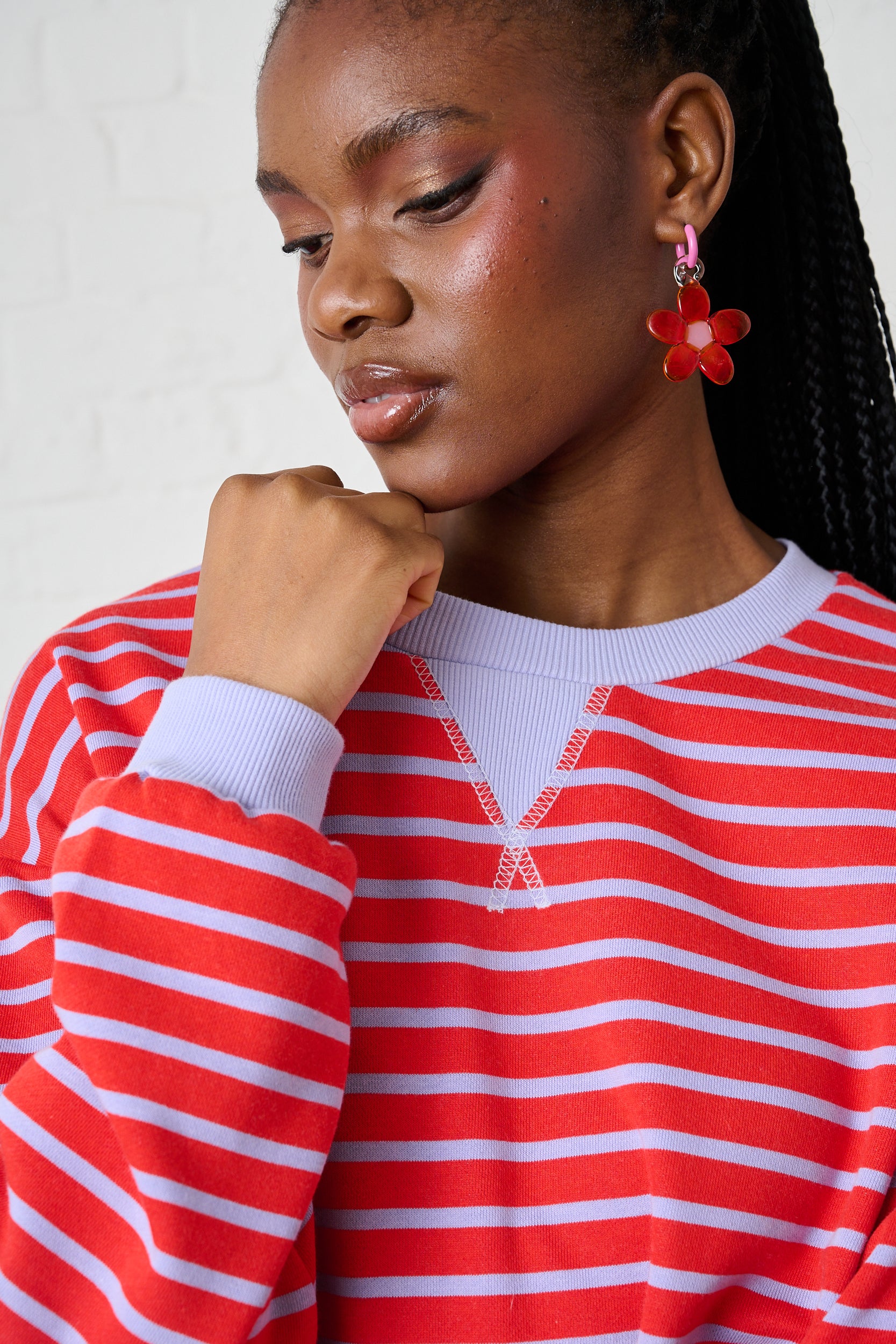 Stripe Sweat Top in Red/Lilac