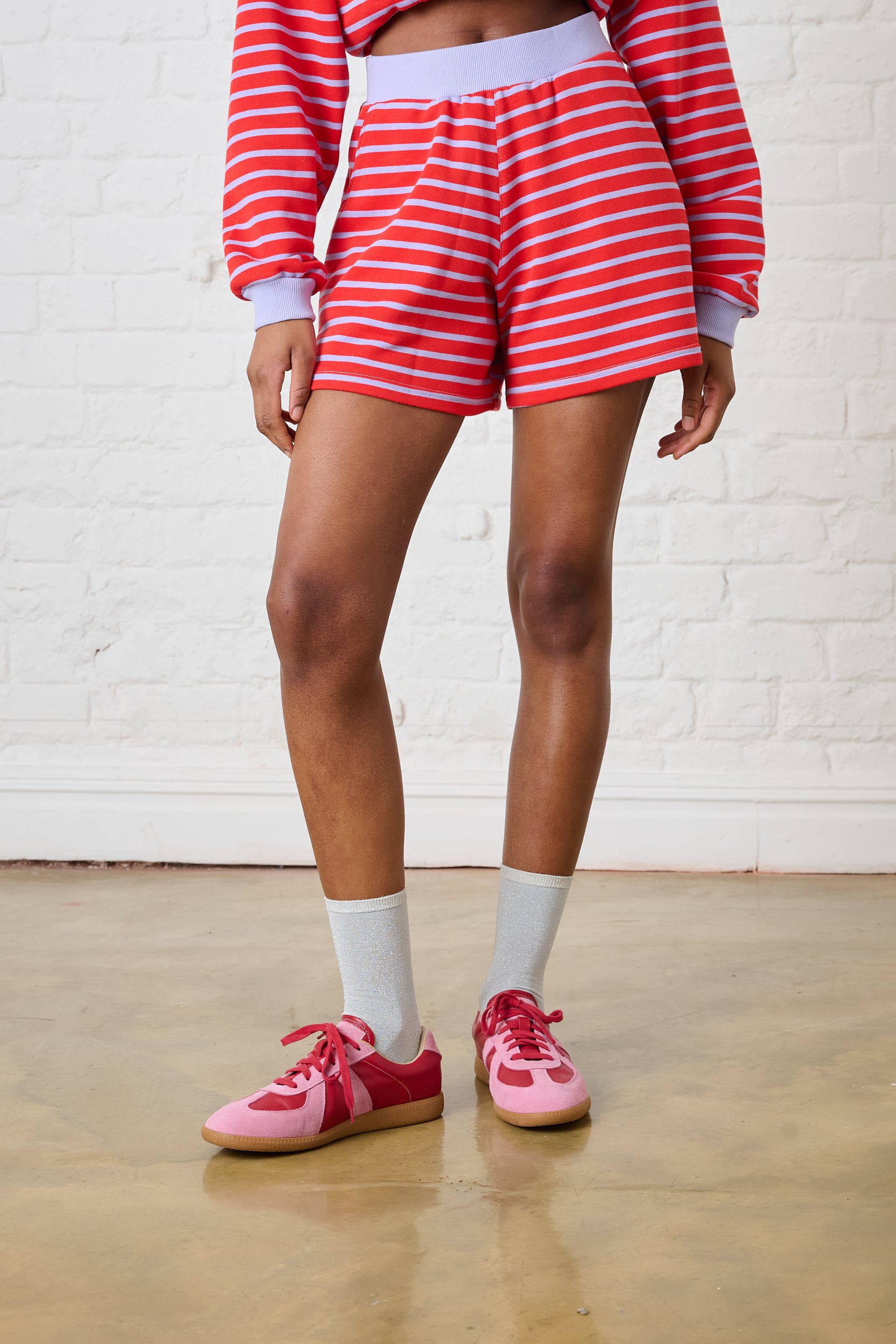 Striped Knit Shorts in Red/Lilac
