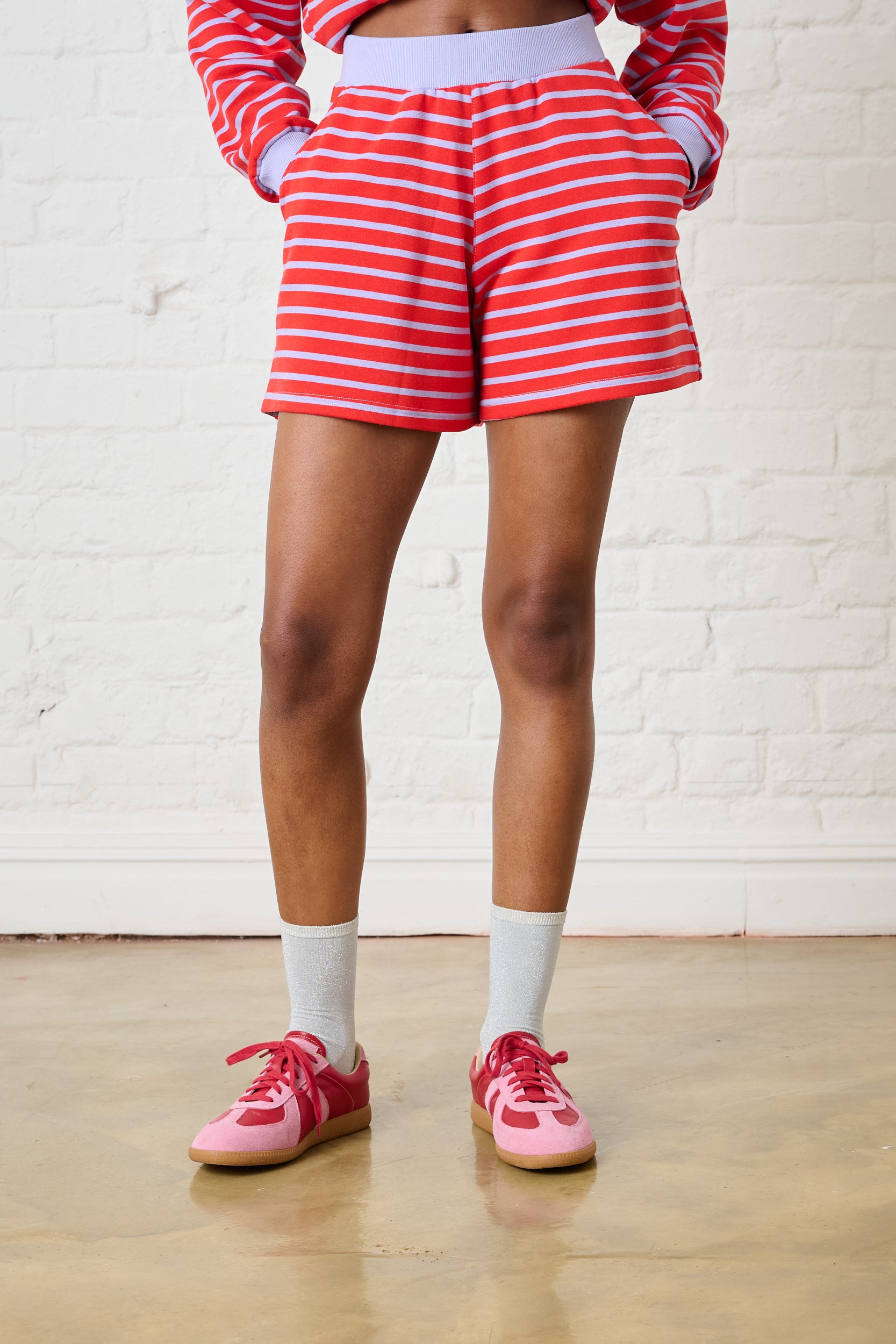 Striped Knit Shorts in Red/Lilac