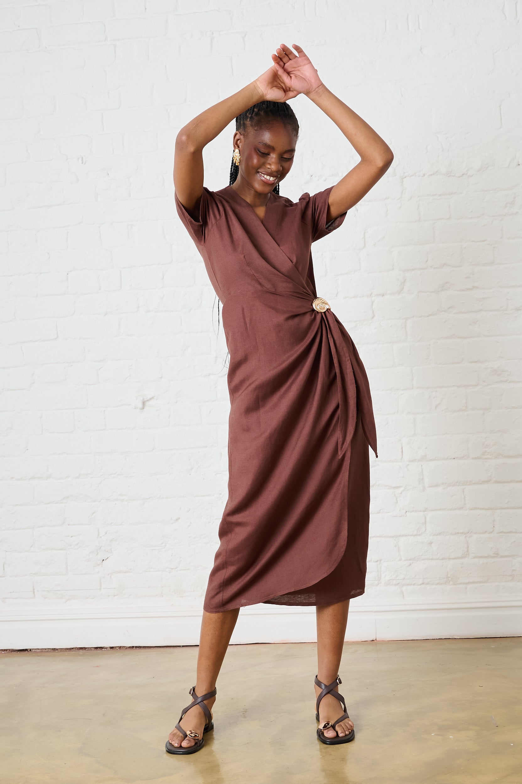 Cocoa Shell Linen Wrap Dress