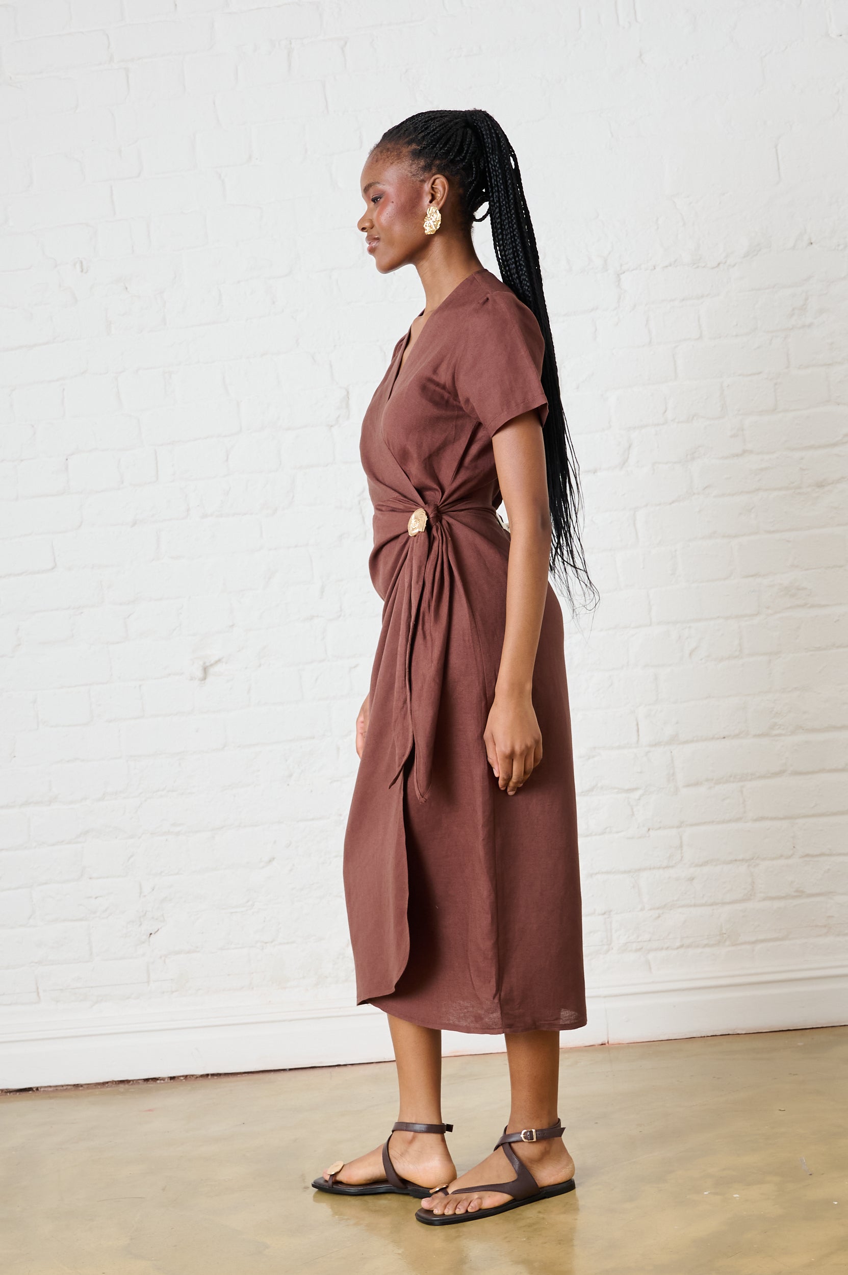 Cocoa Shell Linen Wrap Dress
