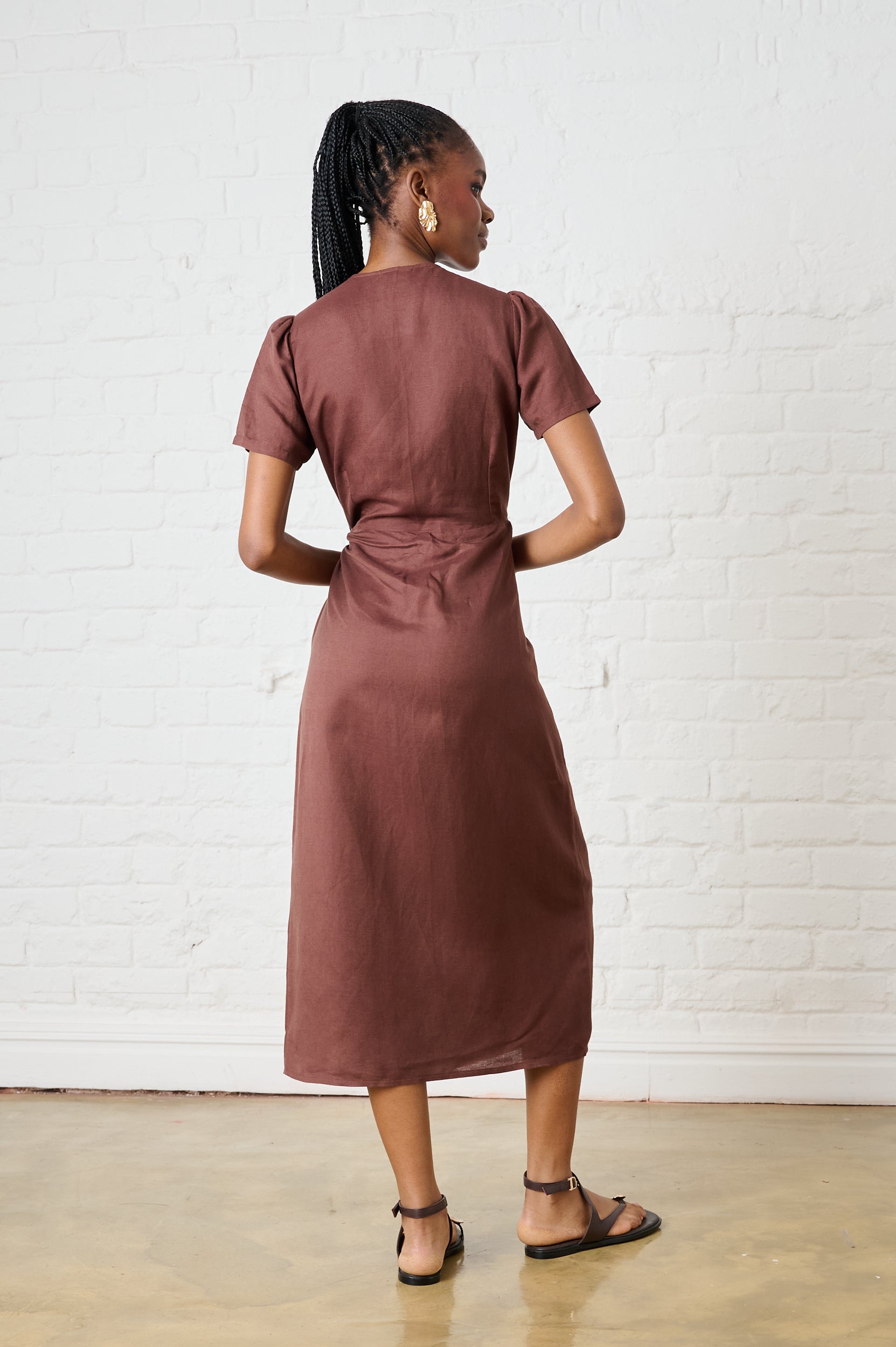 Cocoa Shell Linen Wrap Dress