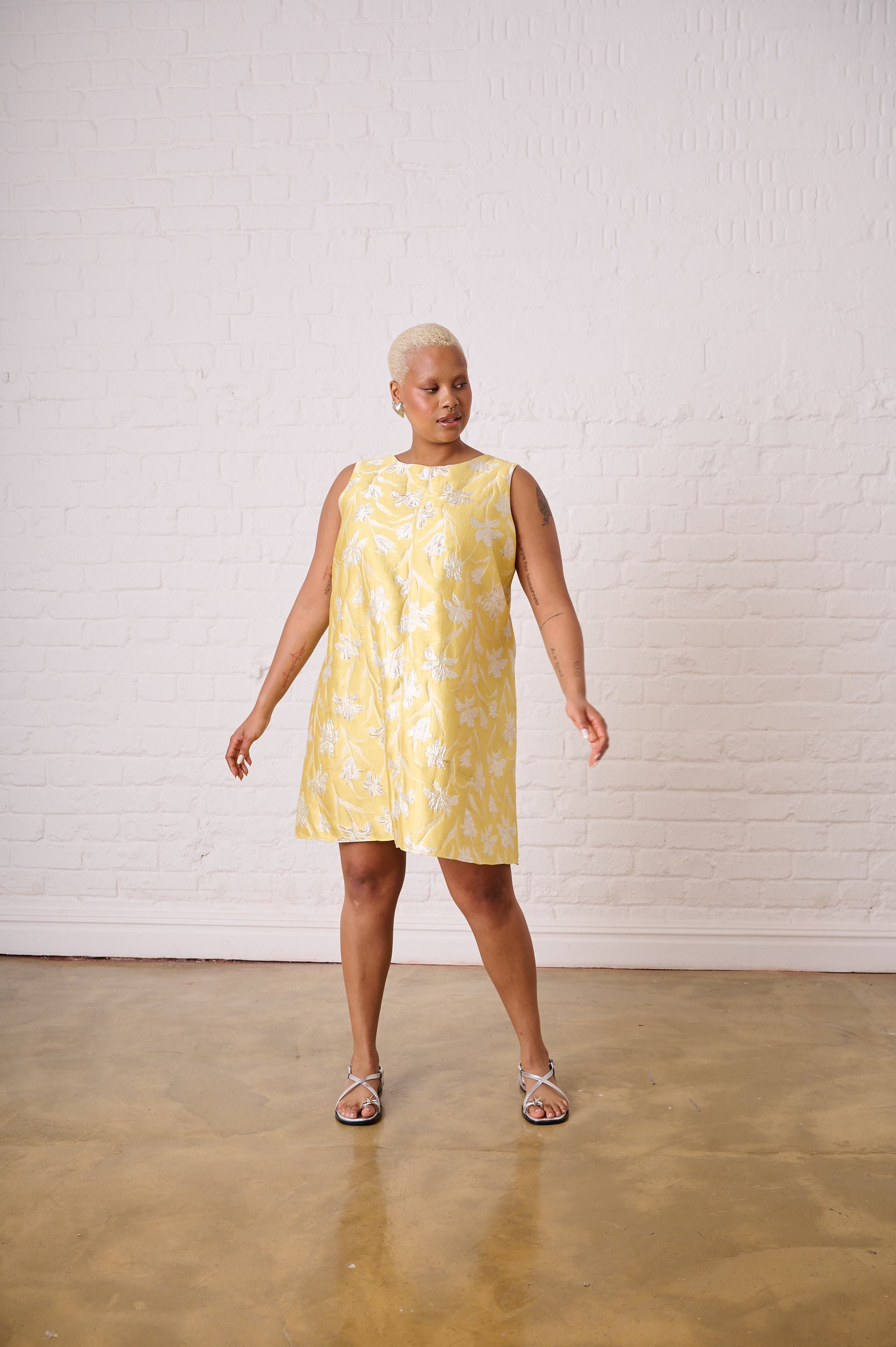 Yellow Brocade Swing Dress