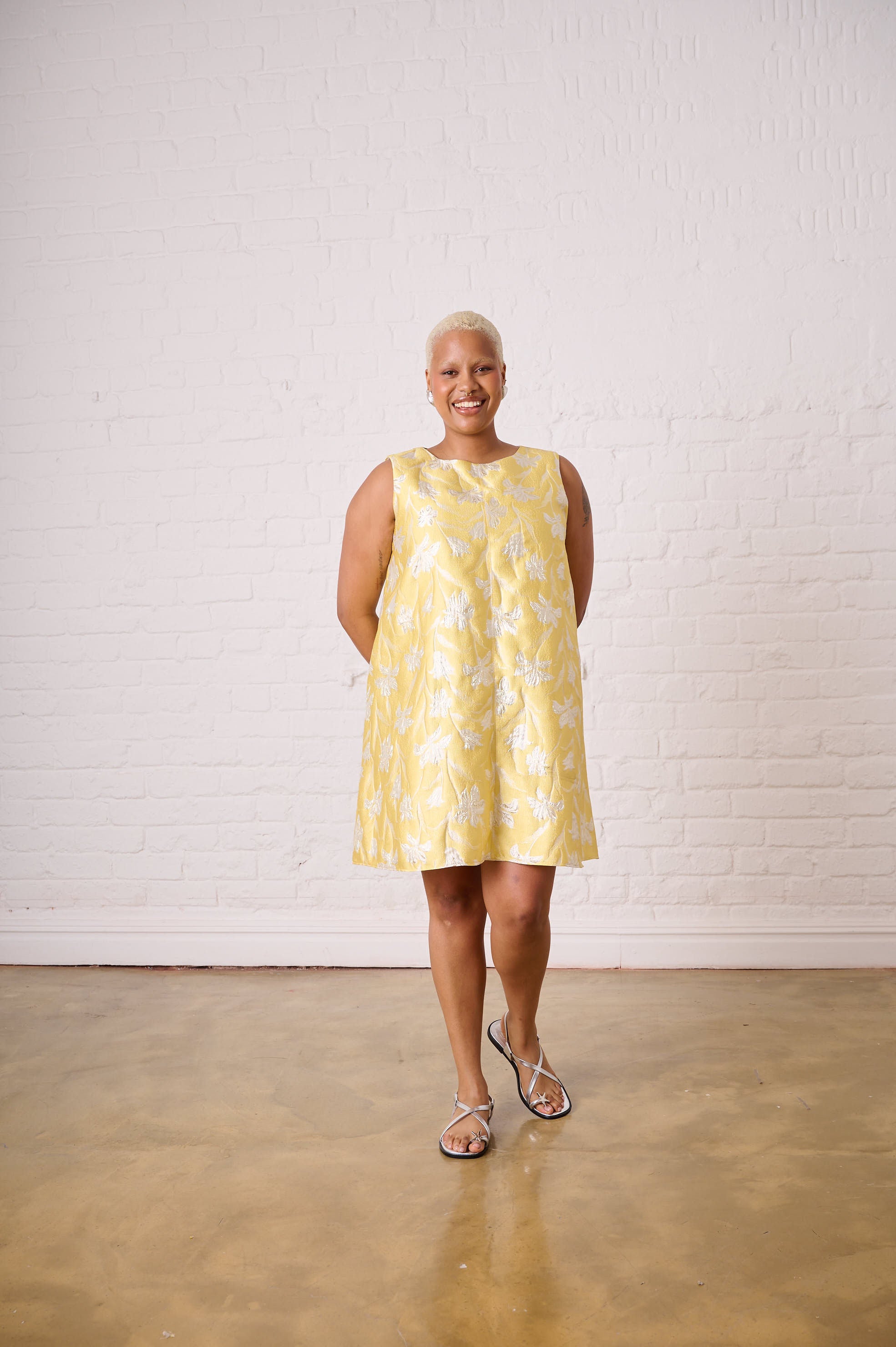 Yellow Brocade Swing Dress