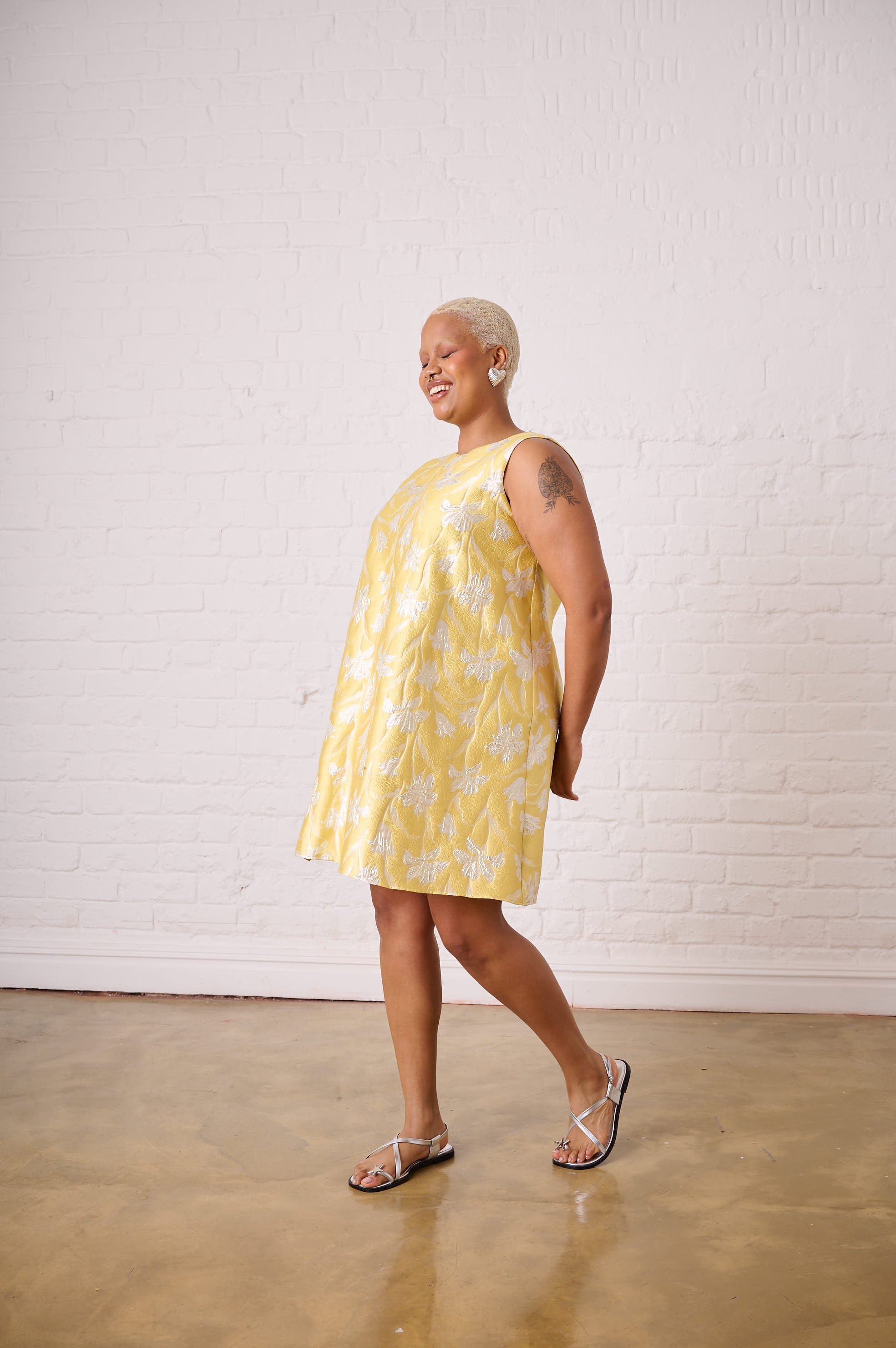 Yellow Brocade Swing Dress