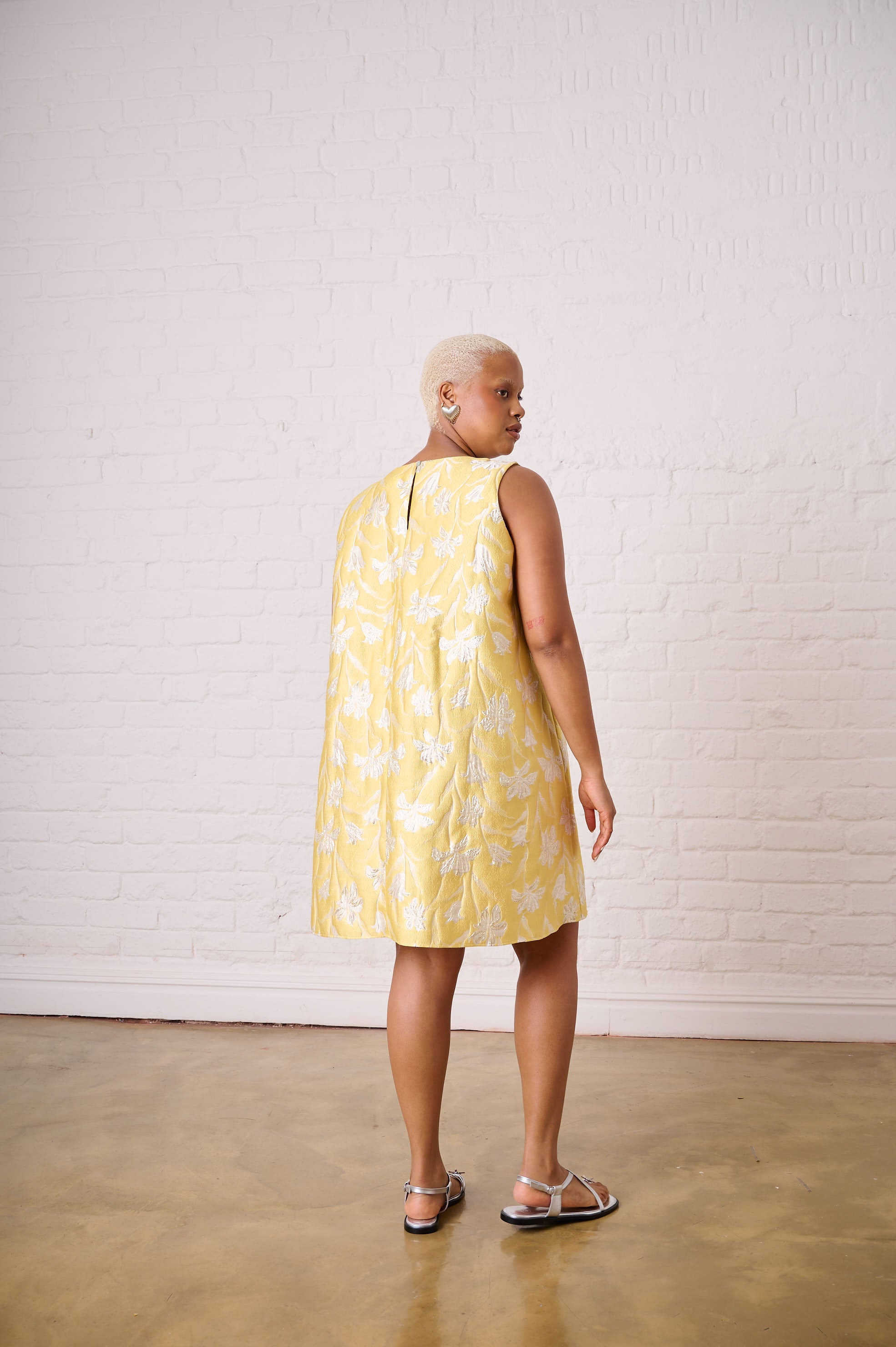 Yellow Brocade Swing Dress