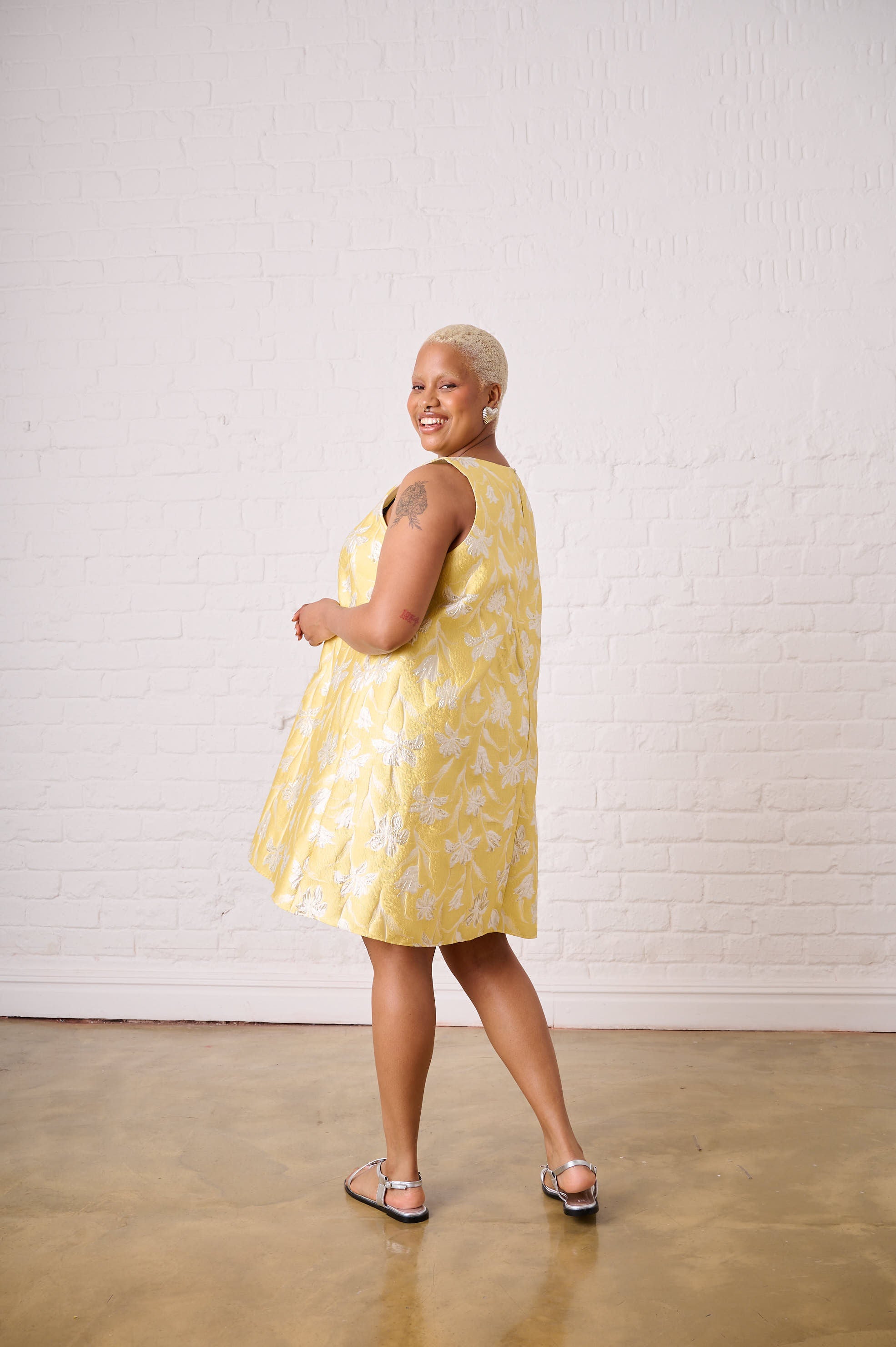 Yellow Brocade Swing Dress