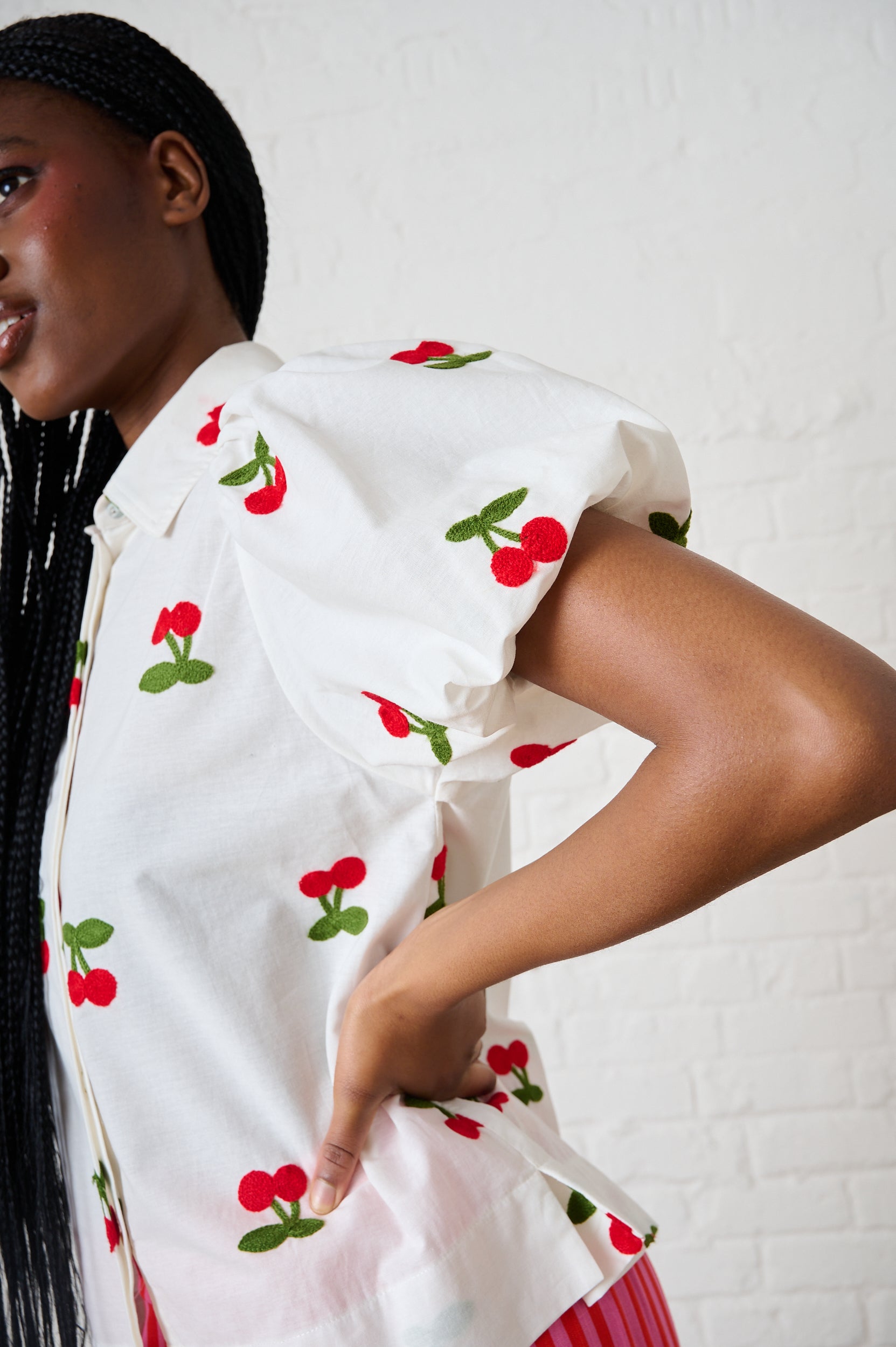 Balloon Sleeve Shirt in Cherry