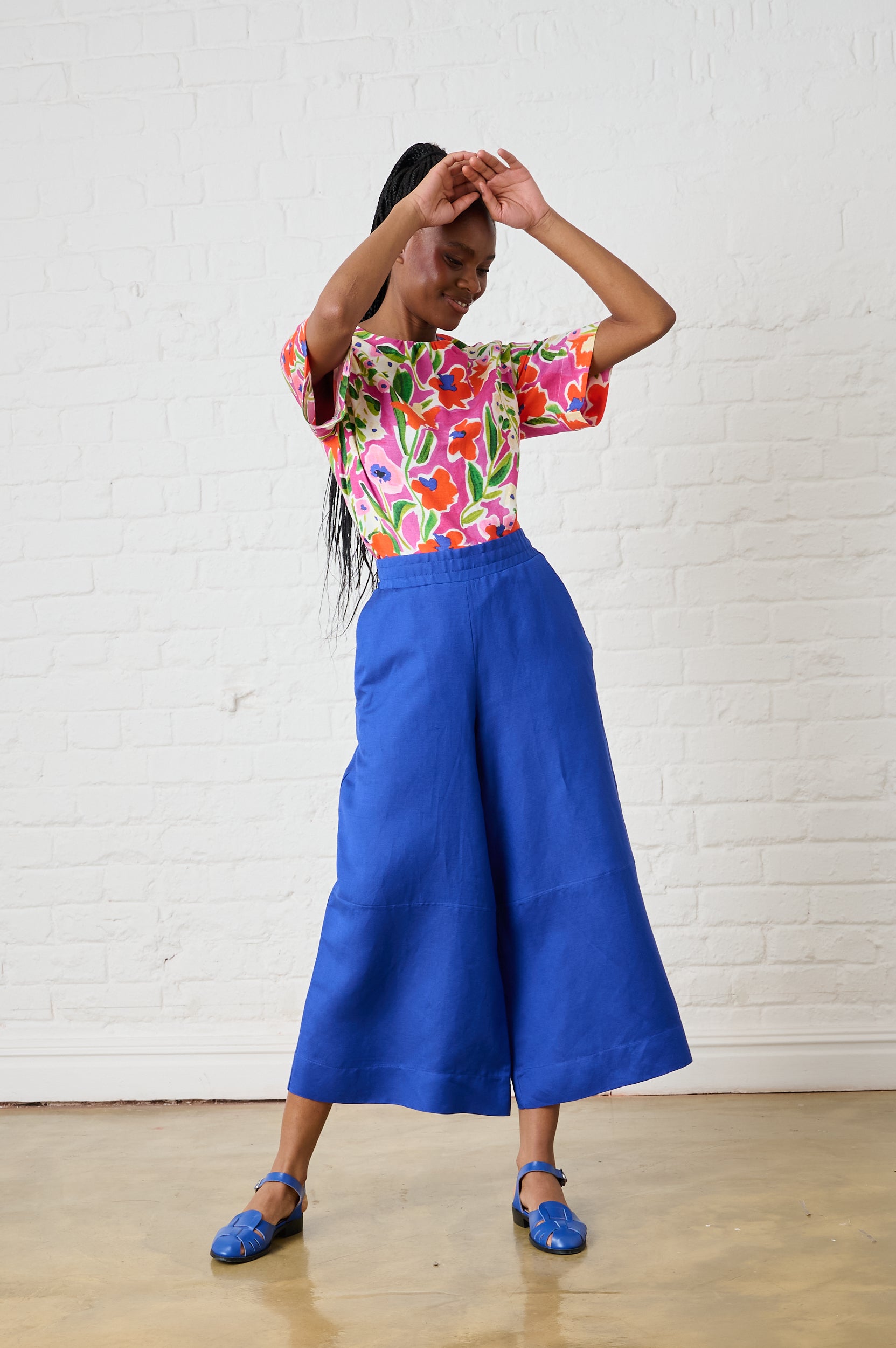 Linen T-Shirt in Watercolour Floral