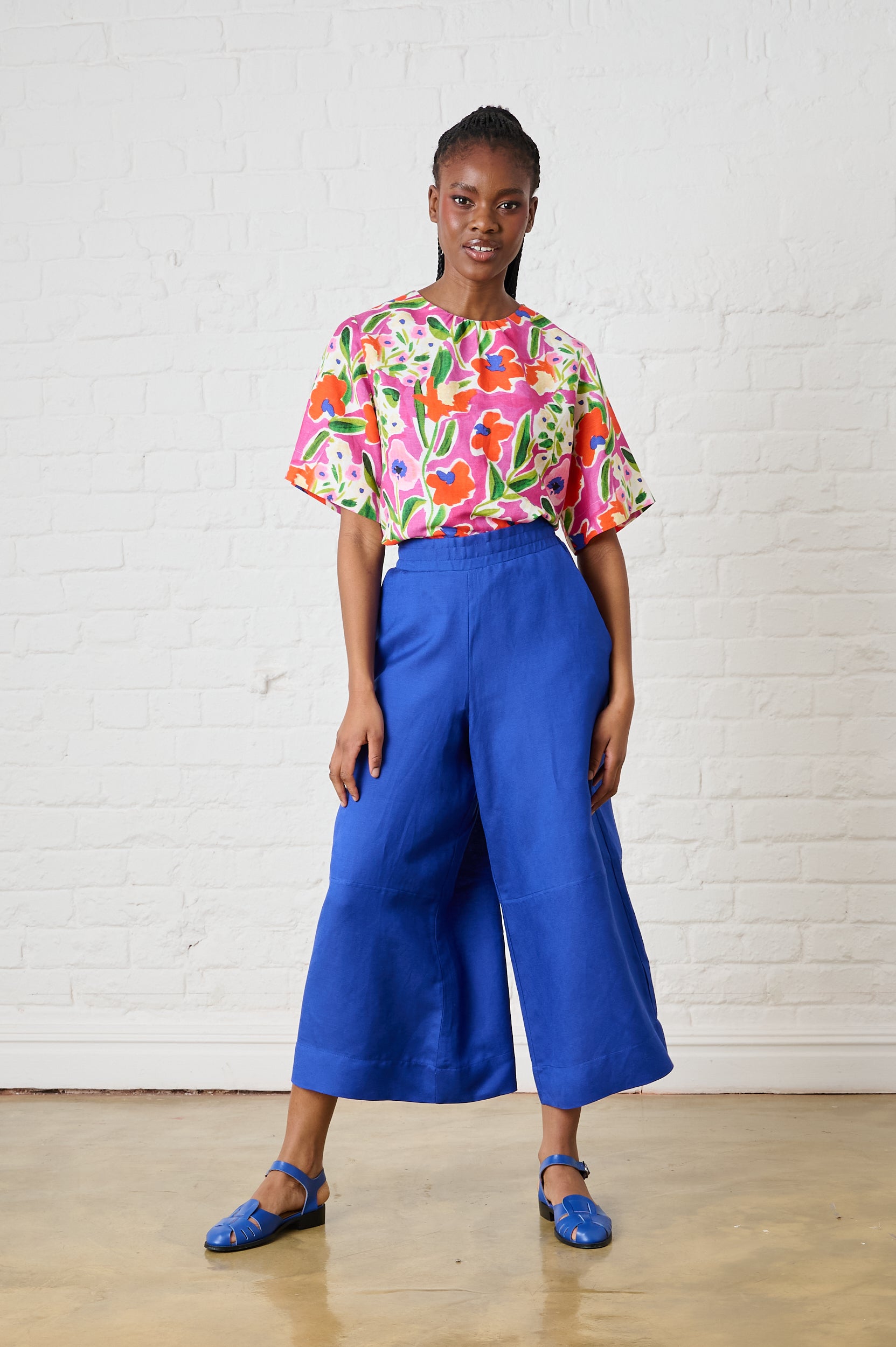 Linen T-Shirt in Watercolour Floral