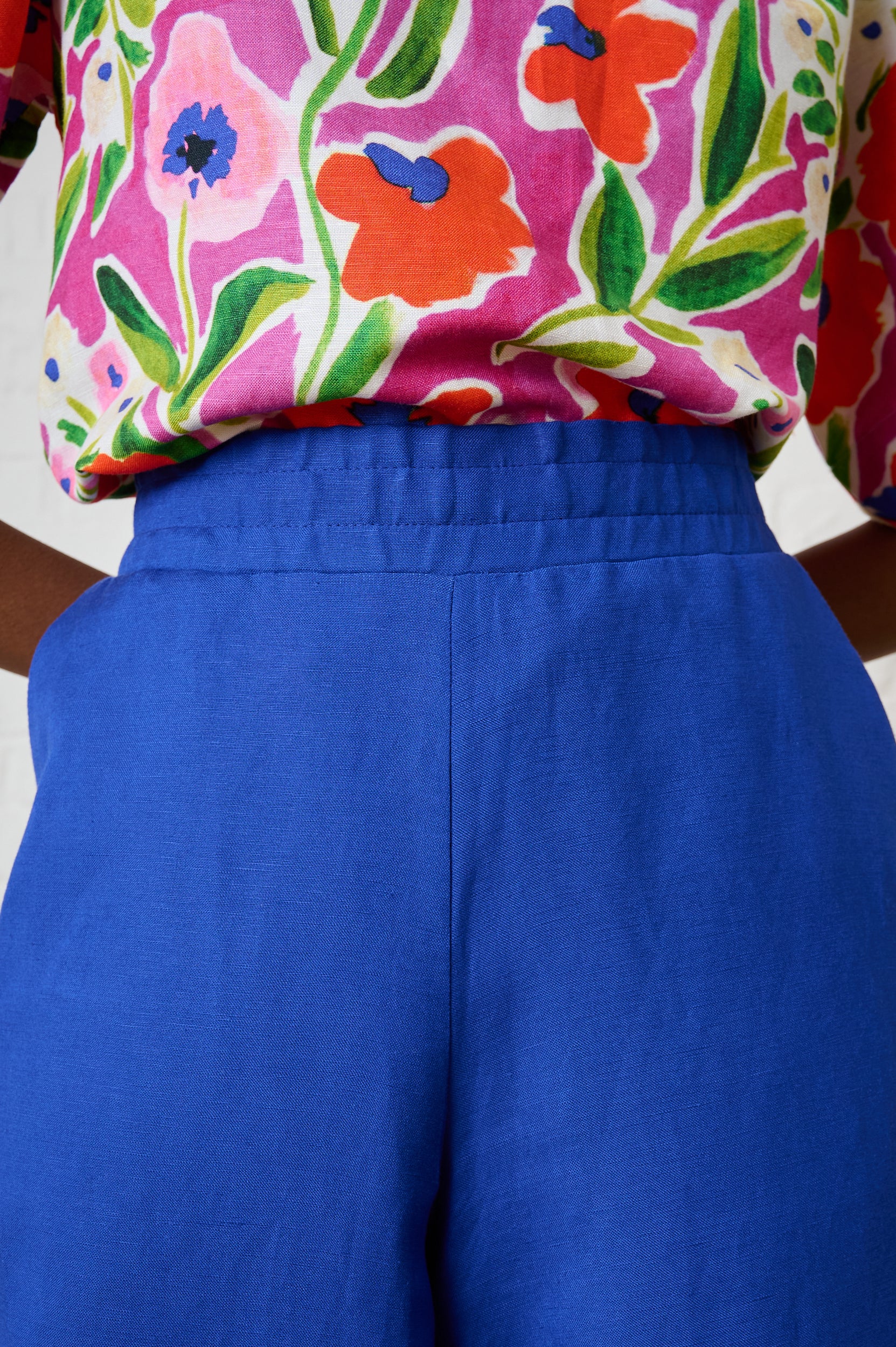 Linen Wide Leg Crop in Cobalt
