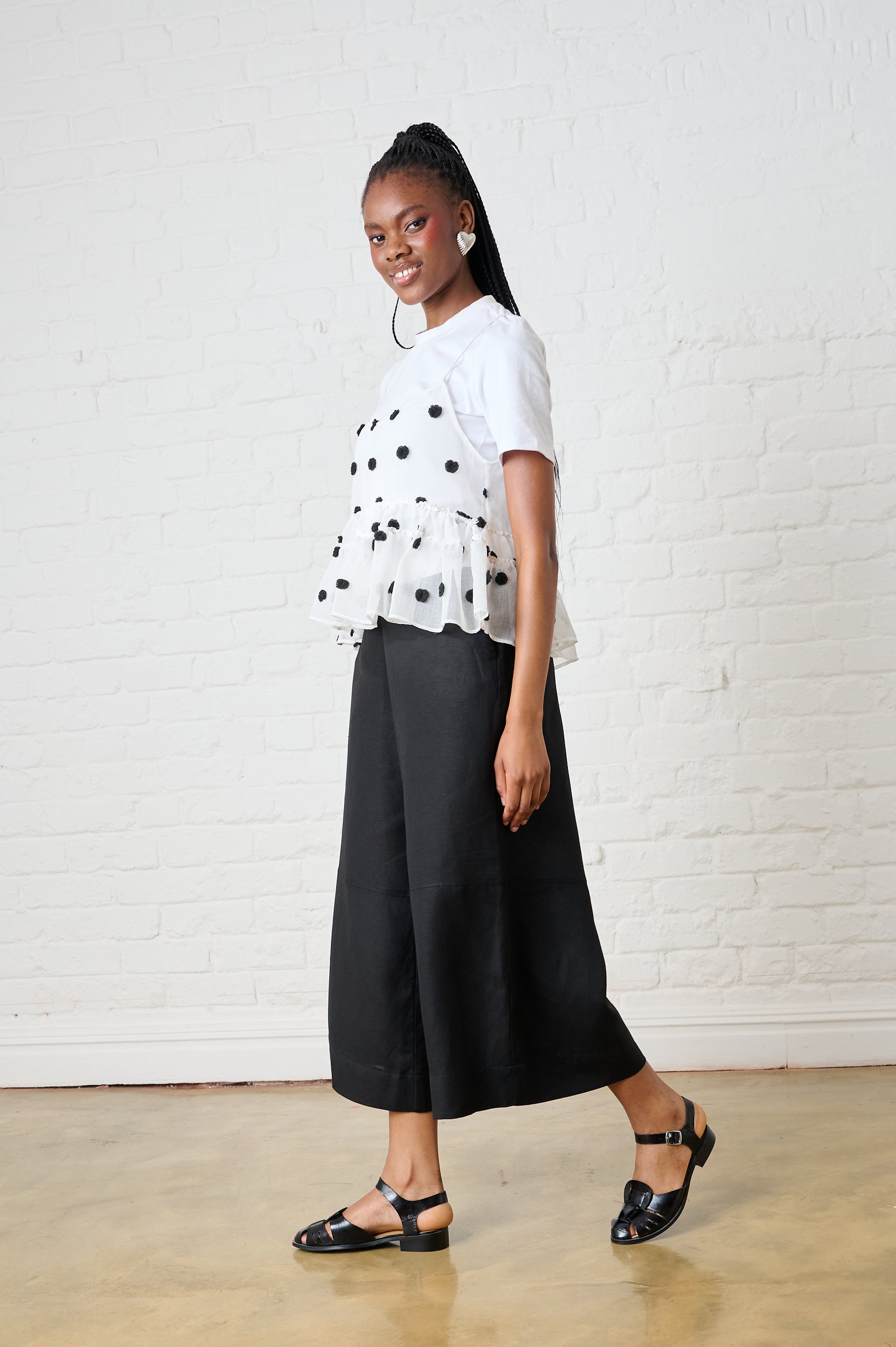 Tulle Overlay T-shirt in Black Spot