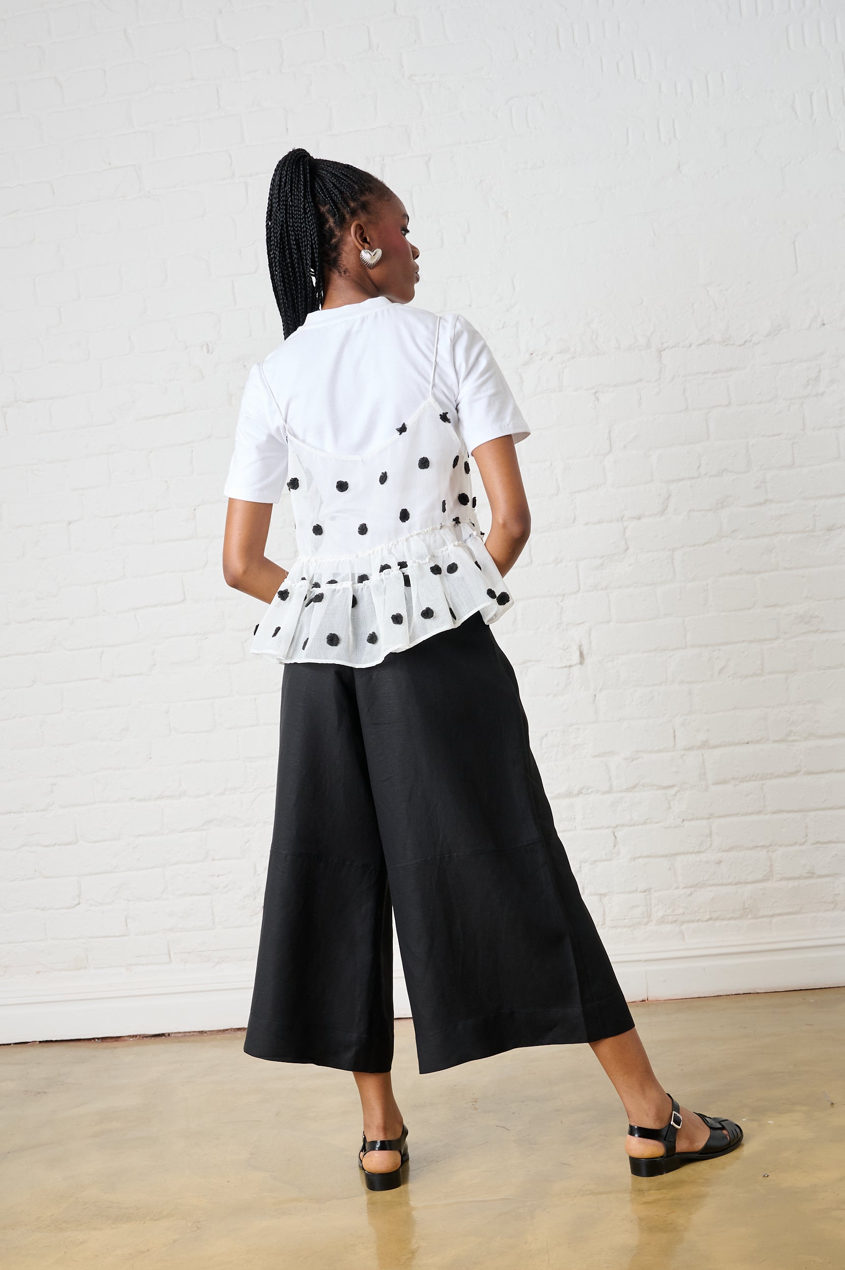 Tulle Overlay T-shirt in Black Spot