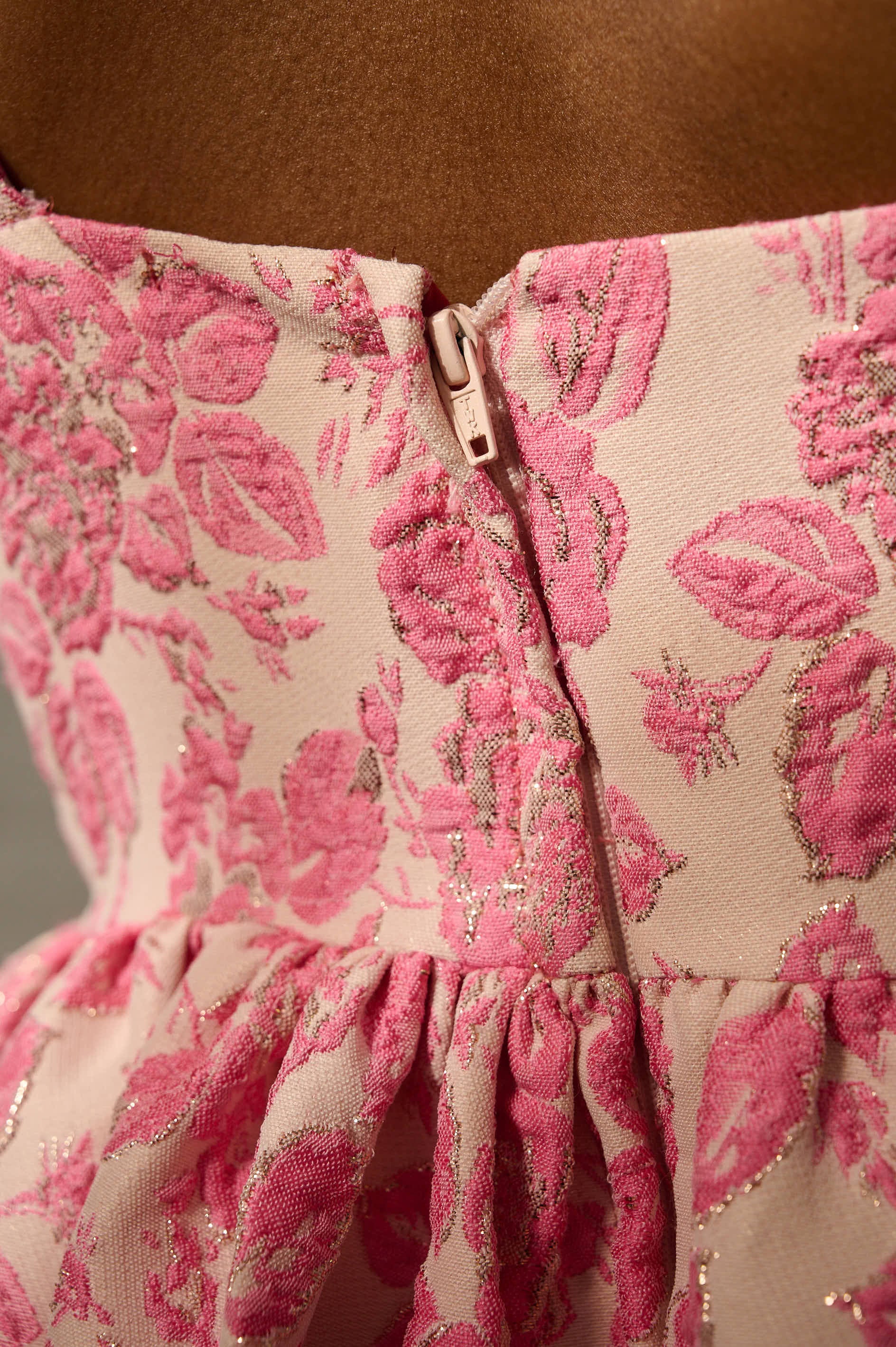 Pastel Pink Brocade Babydoll Party Mini Dress