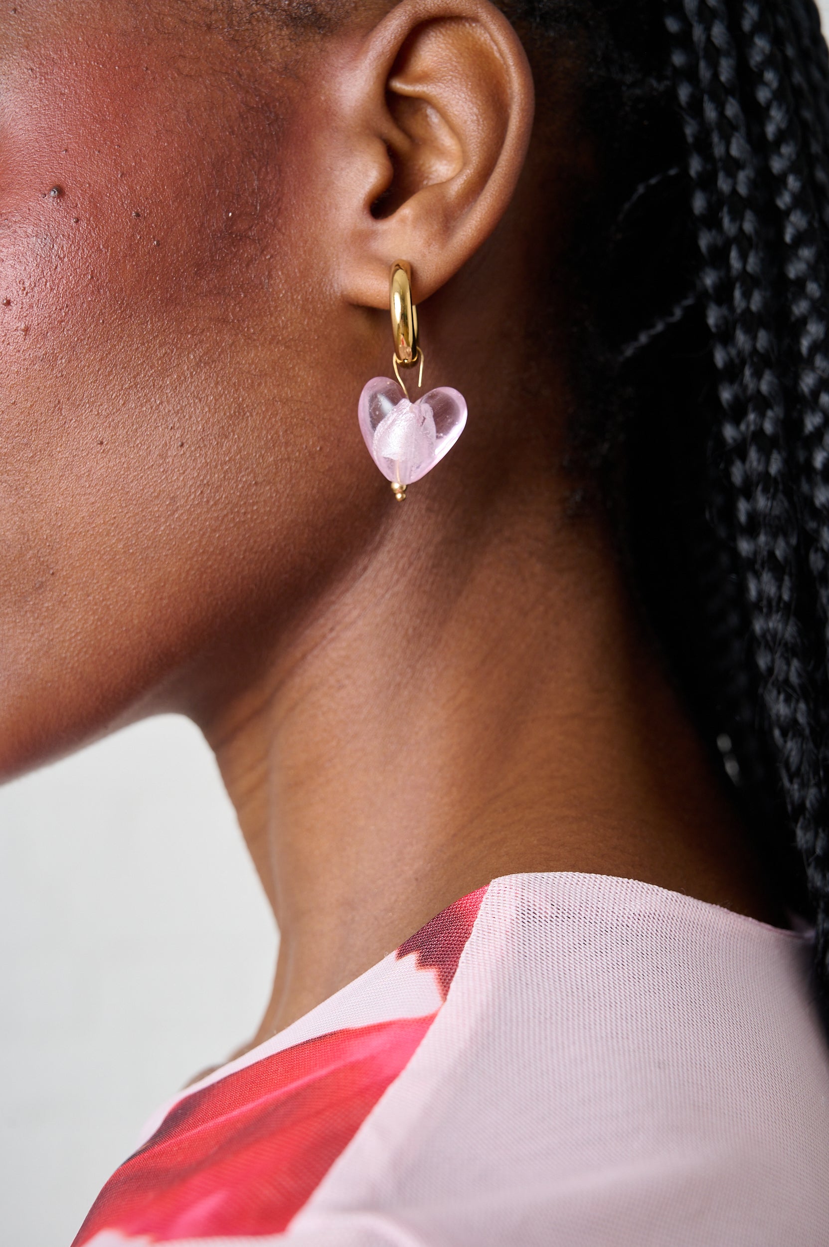 Hoop Earrings with Pink Hearts