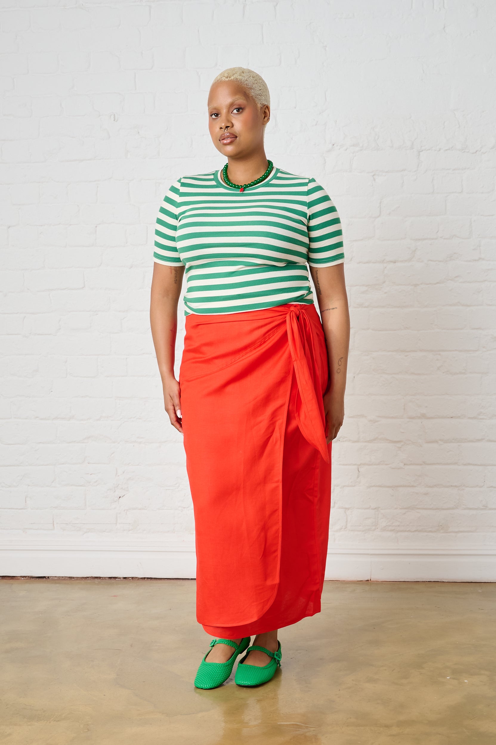 Linen Wrap Skirt in Coral
