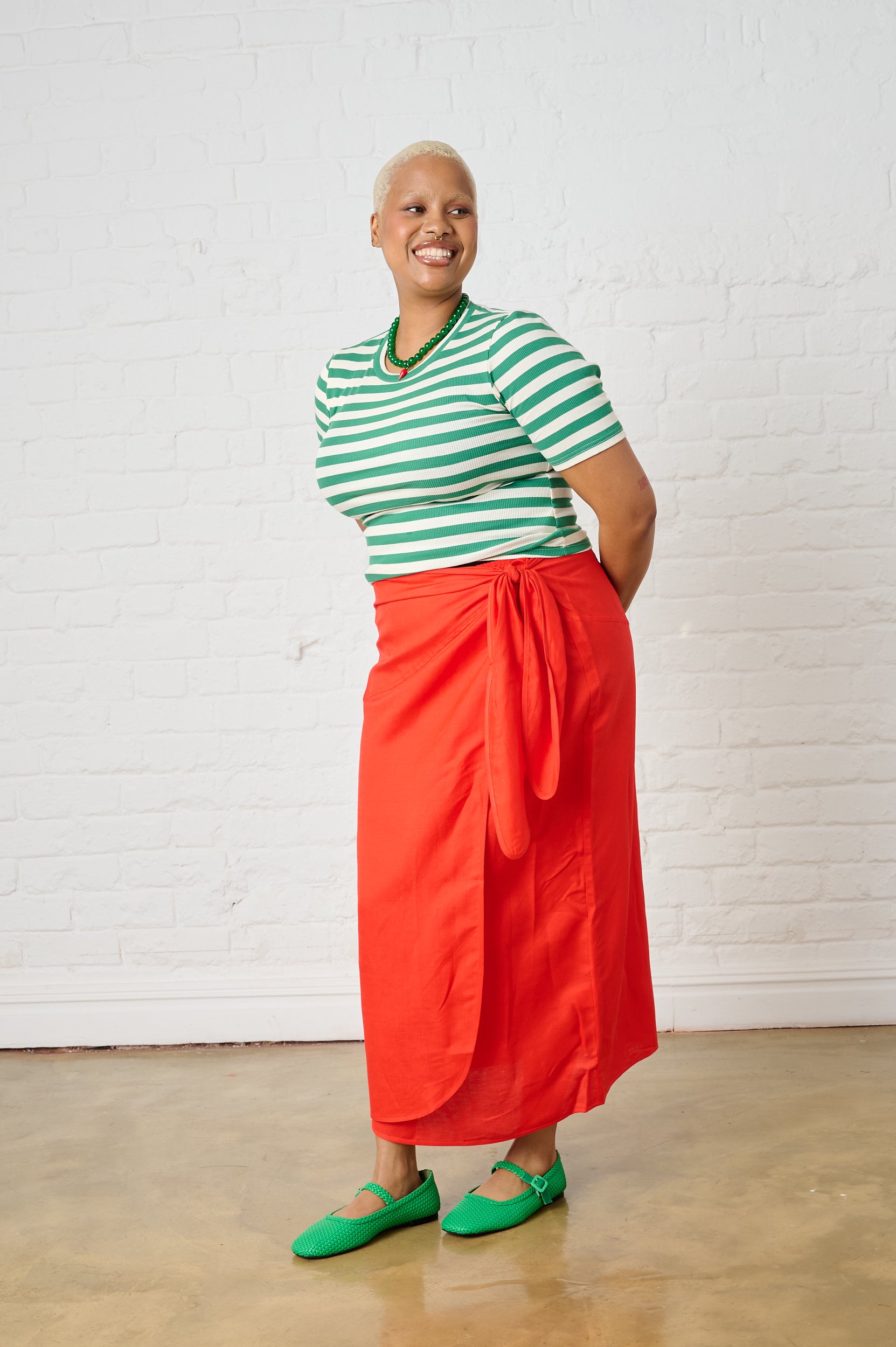 Linen Wrap Skirt in Coral