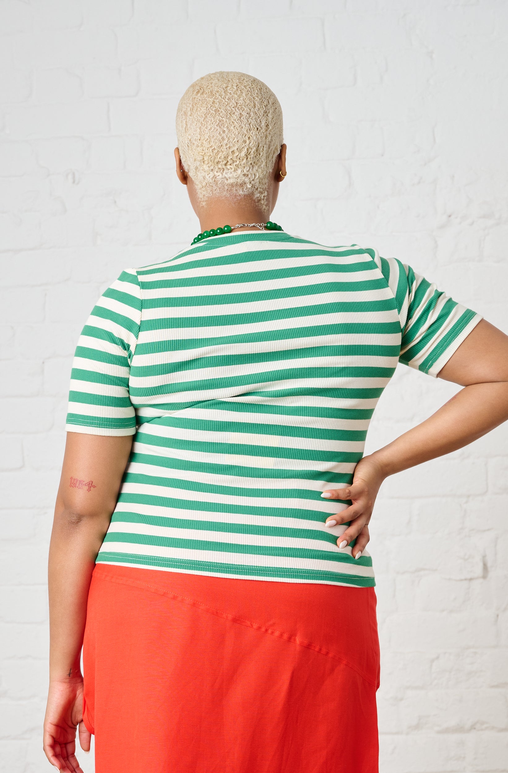 Ribbed Tee in Green/Milk Stripe
