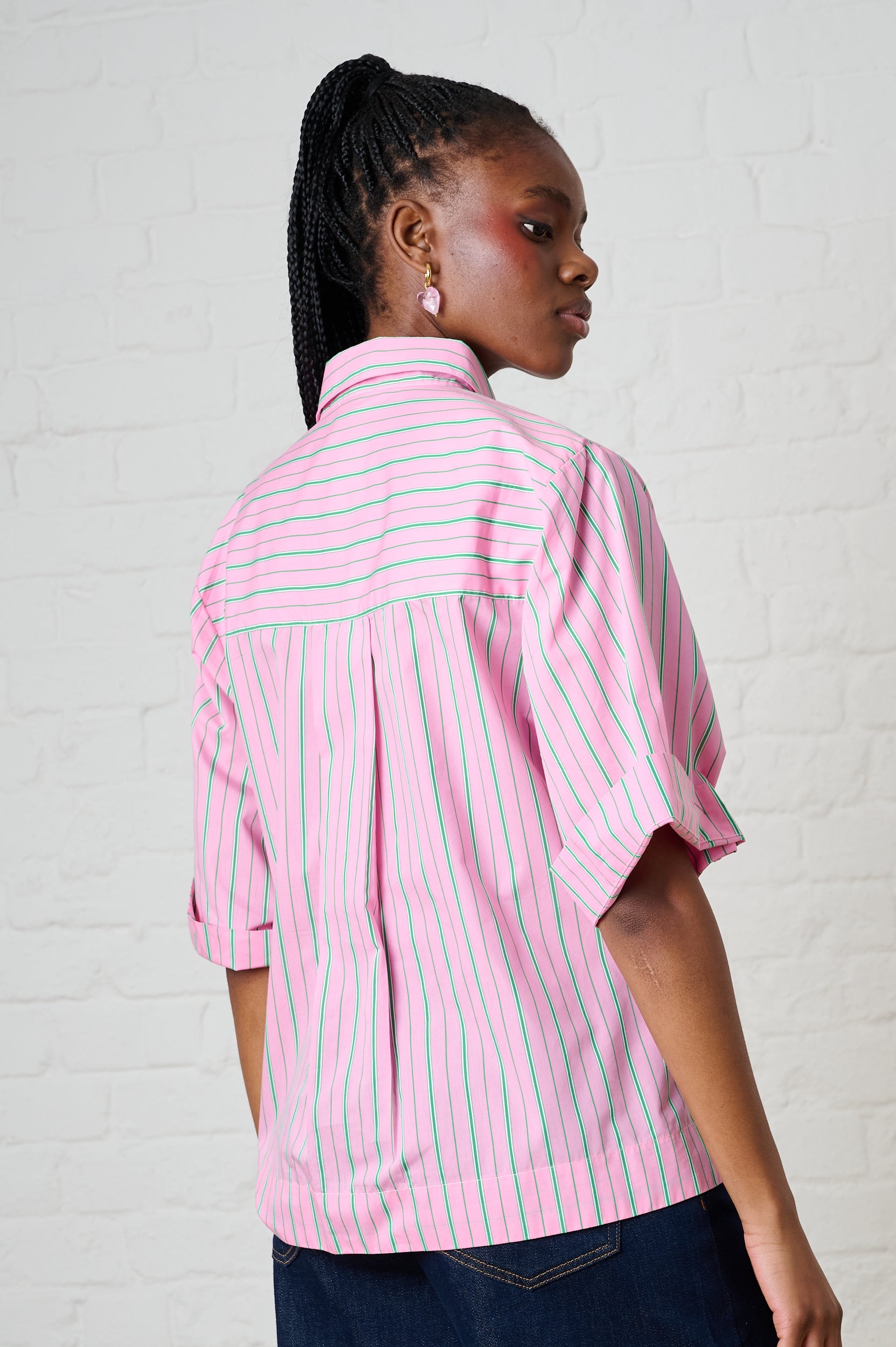 Cotton Boxy in Pink/Green Stripe