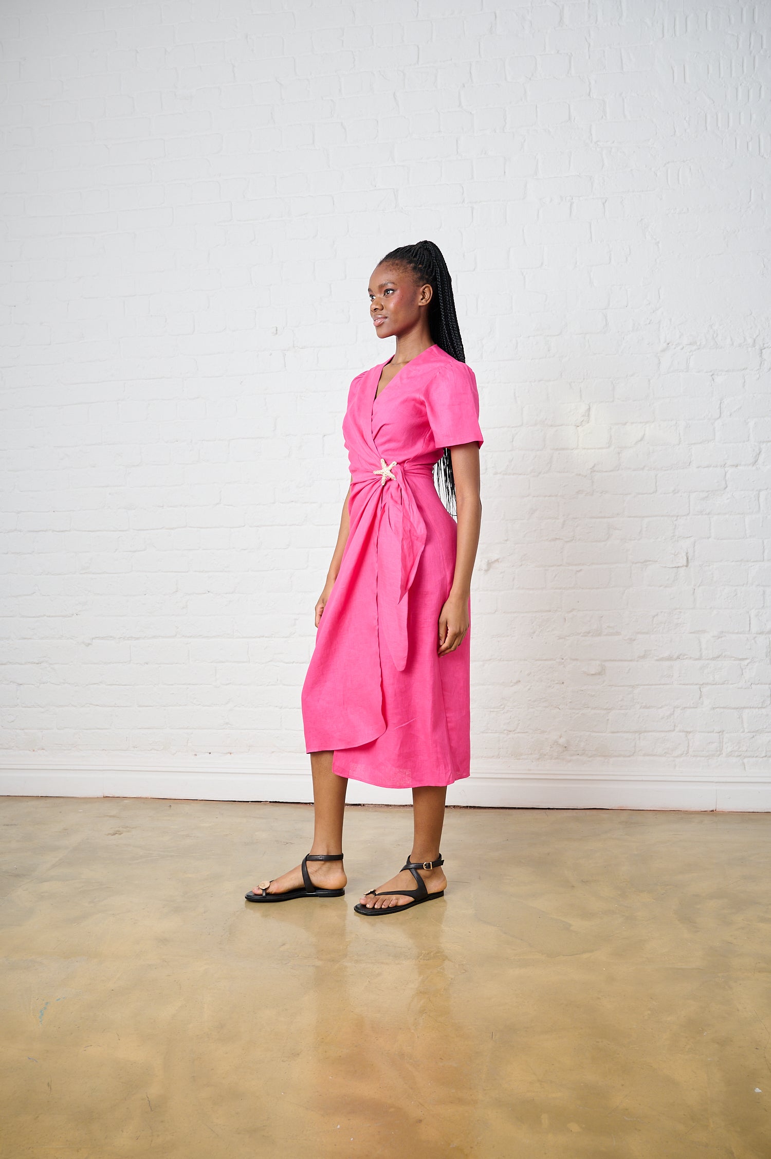 Pink Tide Linen Wrap Dress