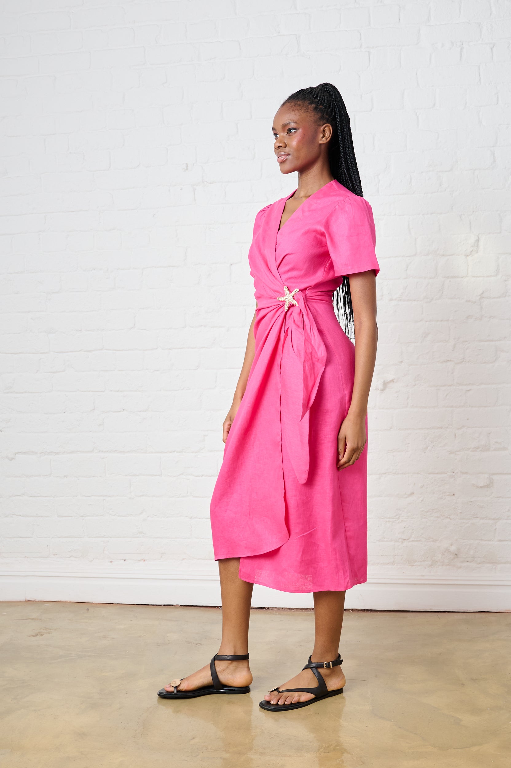 Pink Tide Linen Wrap Dress